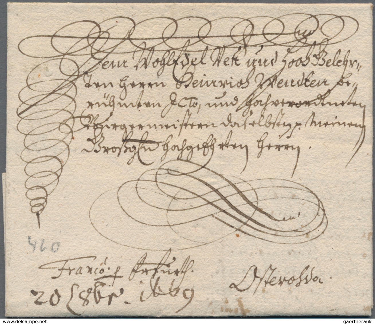 Preußen - Vorphilatelie: 1669, Schnörkelbrief Nach Osterode (Harz) Mit Handschriftlichem Vermerk "Fr - Prephilately