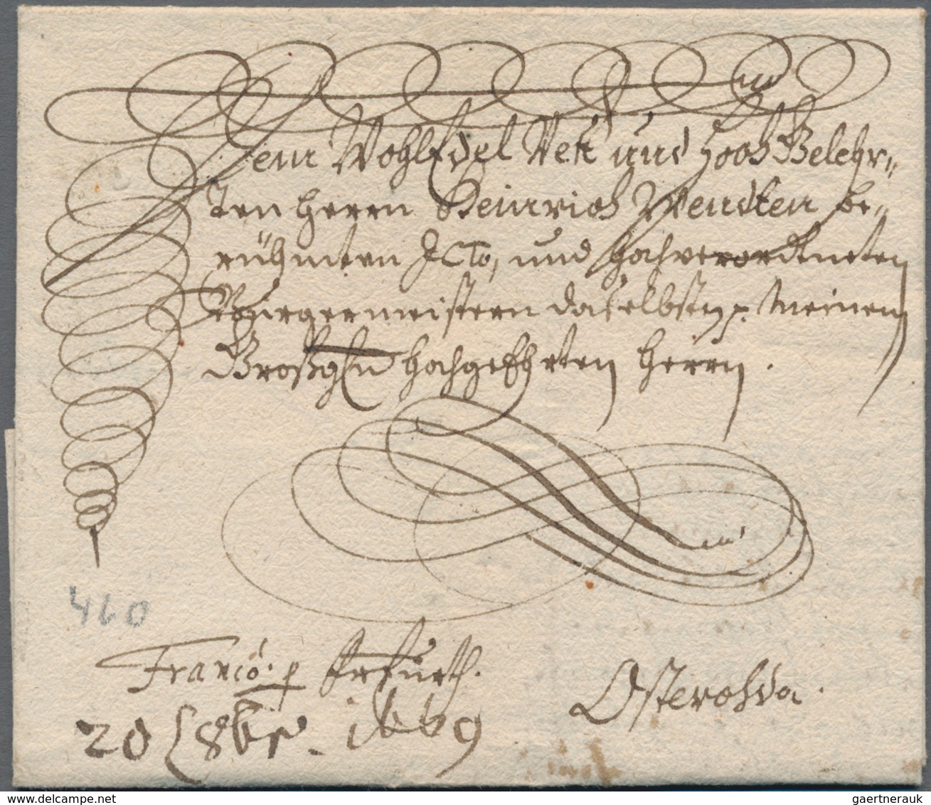 Preußen - Vorphilatelie: 1669, Schnörkelbrief Nach Osterode (Harz) Mit Handschriftlichem Vermerk "Fr - [Voorlopers