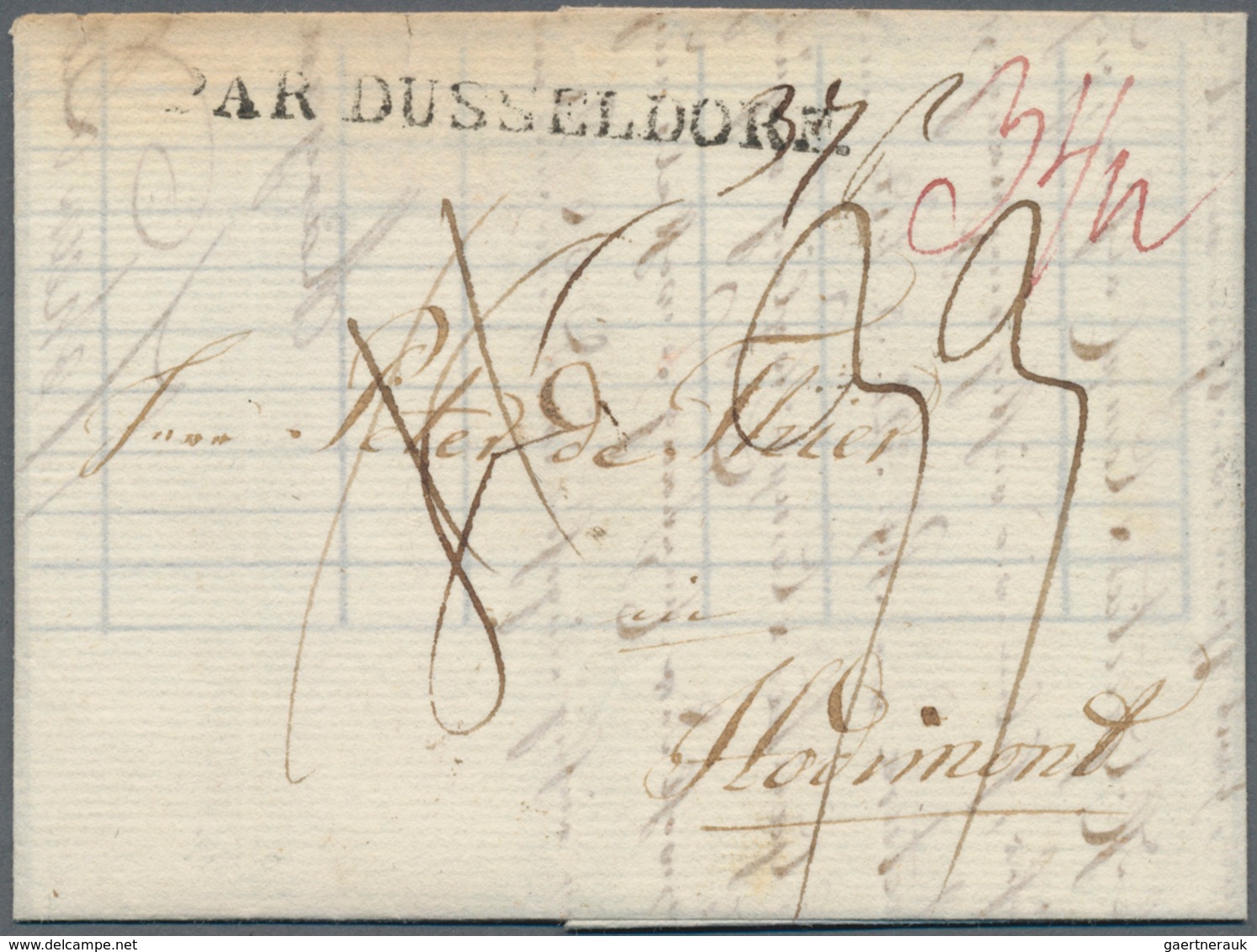 Preußen - Vorphilatelie: 1798, "PAR DÜSSELDORF", Schwarzer L1 Auf Briefhülle Nach Belgien, Div. Tax- - Préphilatélie