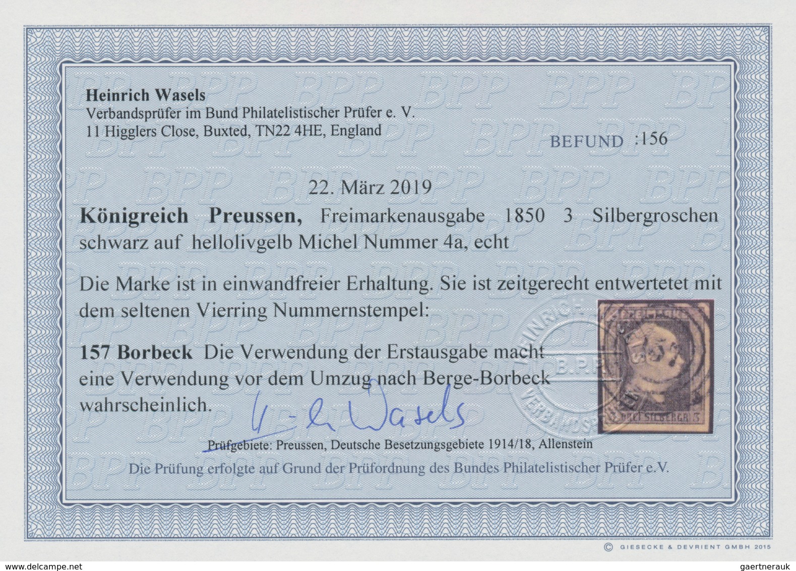 Preußen - Marken Und Briefe: 1850, 3 Sgr Schwarz A. Hellolivgelb Zentgrisch Und Klar Entwertet Mit D - Autres & Non Classés
