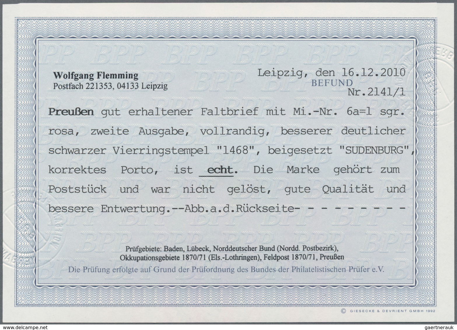 Preußen - Marken Und Briefe: "1468" Klarer Nummernstempel Auf 1 Sgr Rosa Und Beigesetzt SUDENBURG (R - Autres & Non Classés