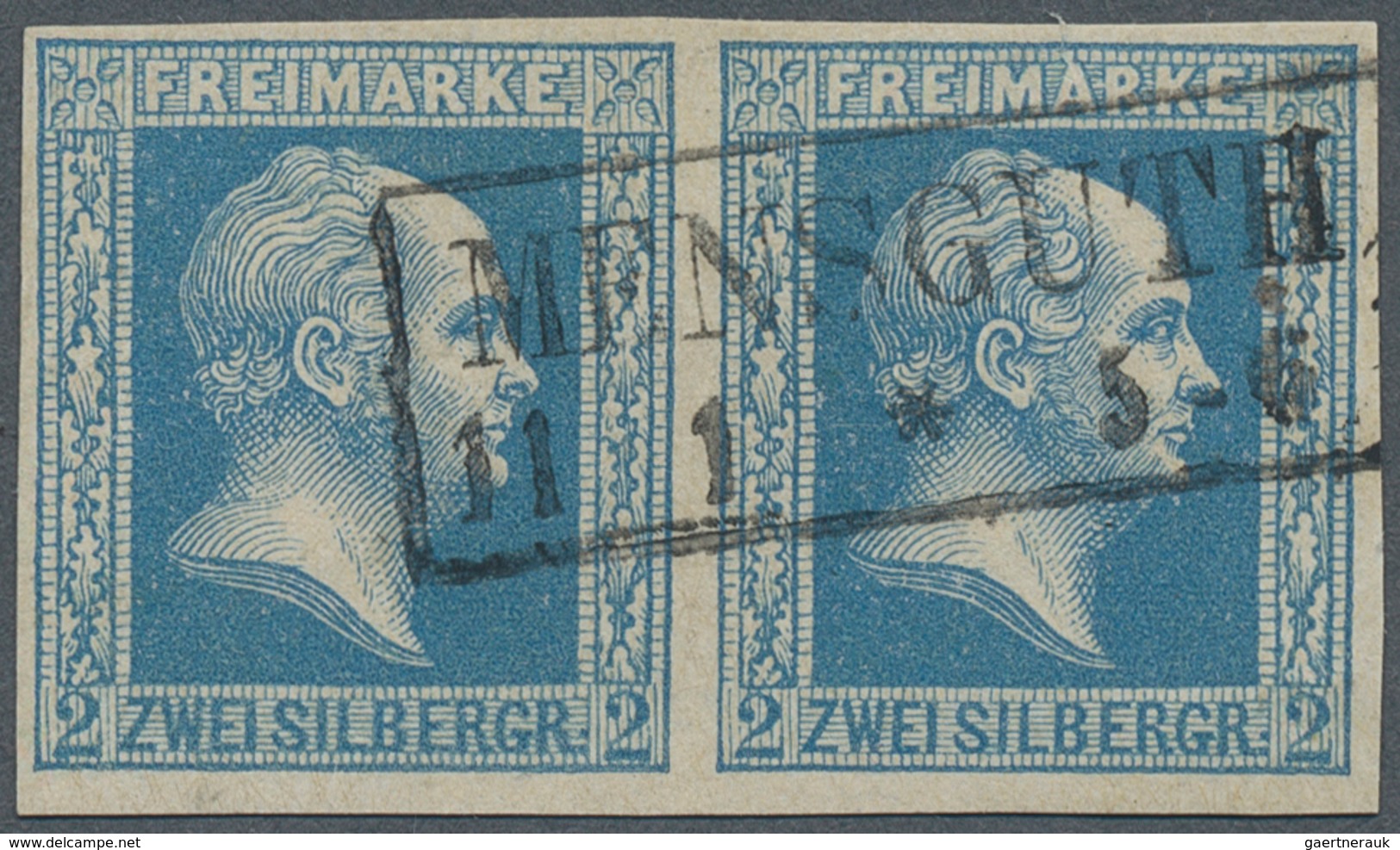 Preußen - Marken Und Briefe: 1857, 2 Sgr Blau Im Waager. Paar Klar Entwertet Mit Ra2 "MENSGUTH"/Ostp - Other & Unclassified