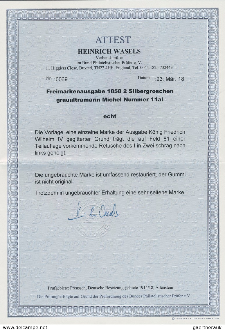 Preußen - Marken Und Briefe: 1858, 2 Sgr. Grauultramarin, Mit SEHR SELTENEN PLATTENFEHLER (Michel I) - Otros & Sin Clasificación