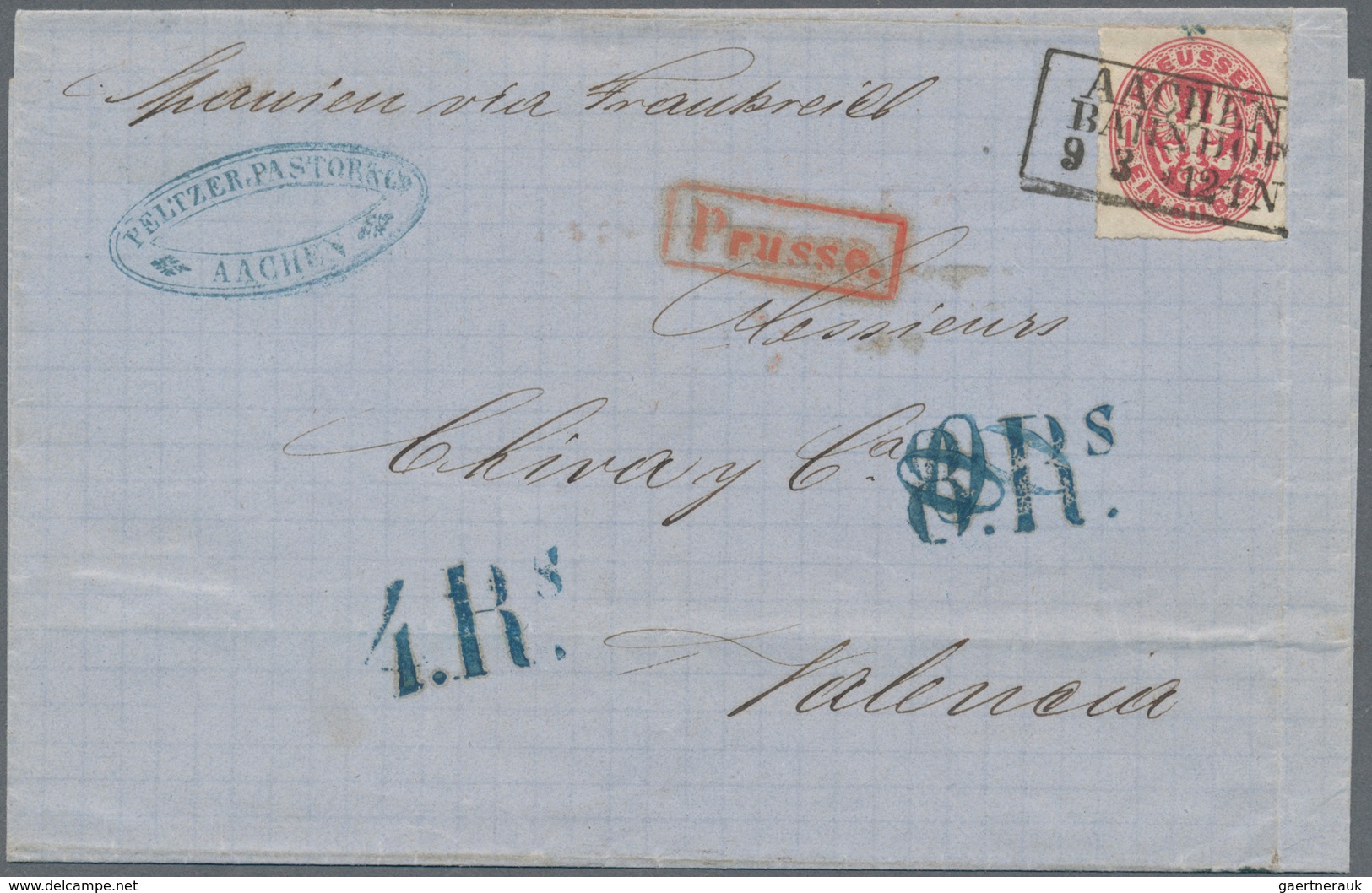 Preußen - Marken Und Briefe: 1863, 1 Silbergr. Karmin, Am 9.3. Auf Brief Von Aachen Nach Valencia/Sp - Autres & Non Classés