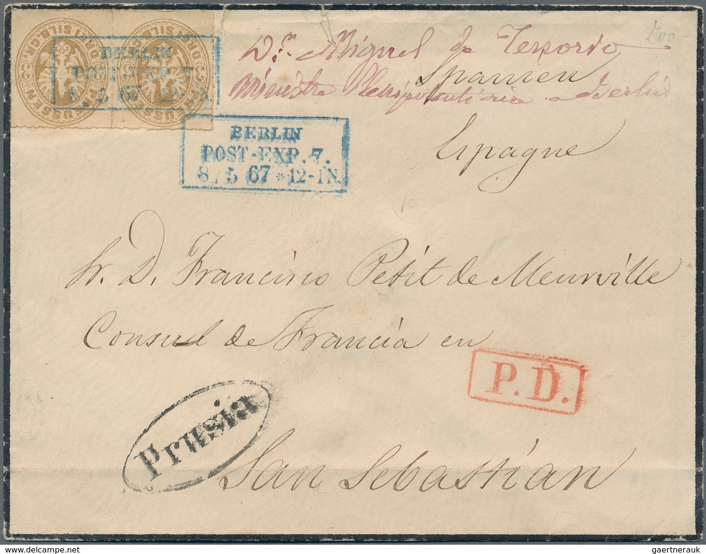 Preußen - Marken Und Briefe: 1861, 3 Sgr Ockerbraun Im Paar Entwertet Mit Blauem Ra3 BERLIN P-E 7. A - Other & Unclassified