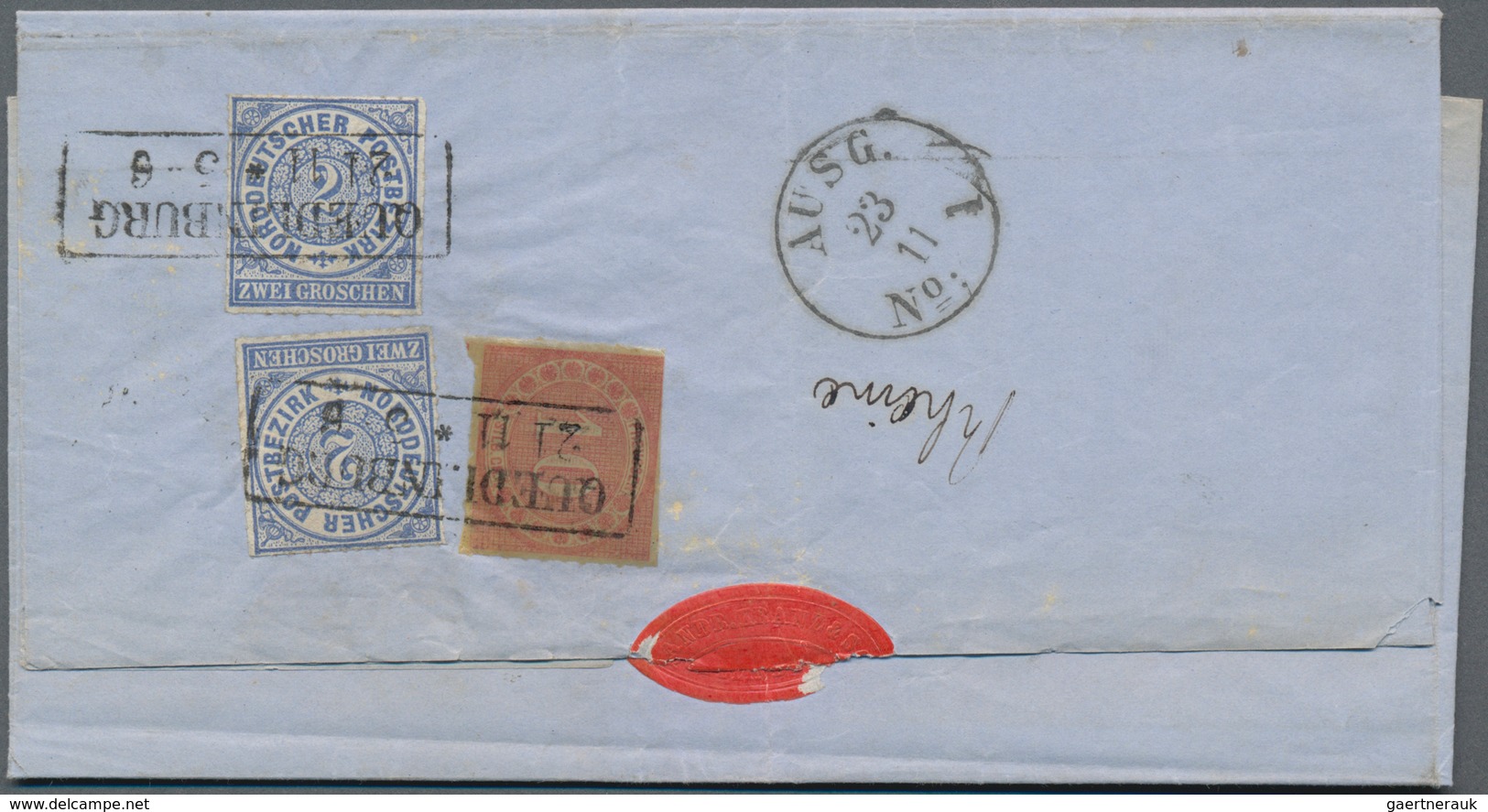 Preußen - Marken Und Briefe: 1868, 10 Sgr Rosarot In MiF Mit 2x NDP 2 Groschen Blau Entwertet Mit Ra - Autres & Non Classés