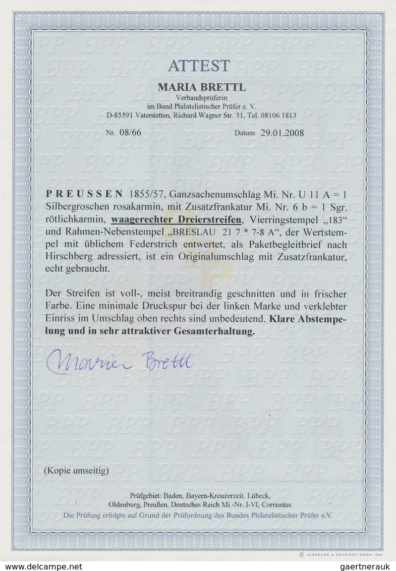 Preußen - Ganzsachen: 1855/57, 1 Sgr. Ganzsachenumschlag Mit Einem 3-er-Streifen 1 Sgr. Rötlichkarmi - Sonstige & Ohne Zuordnung