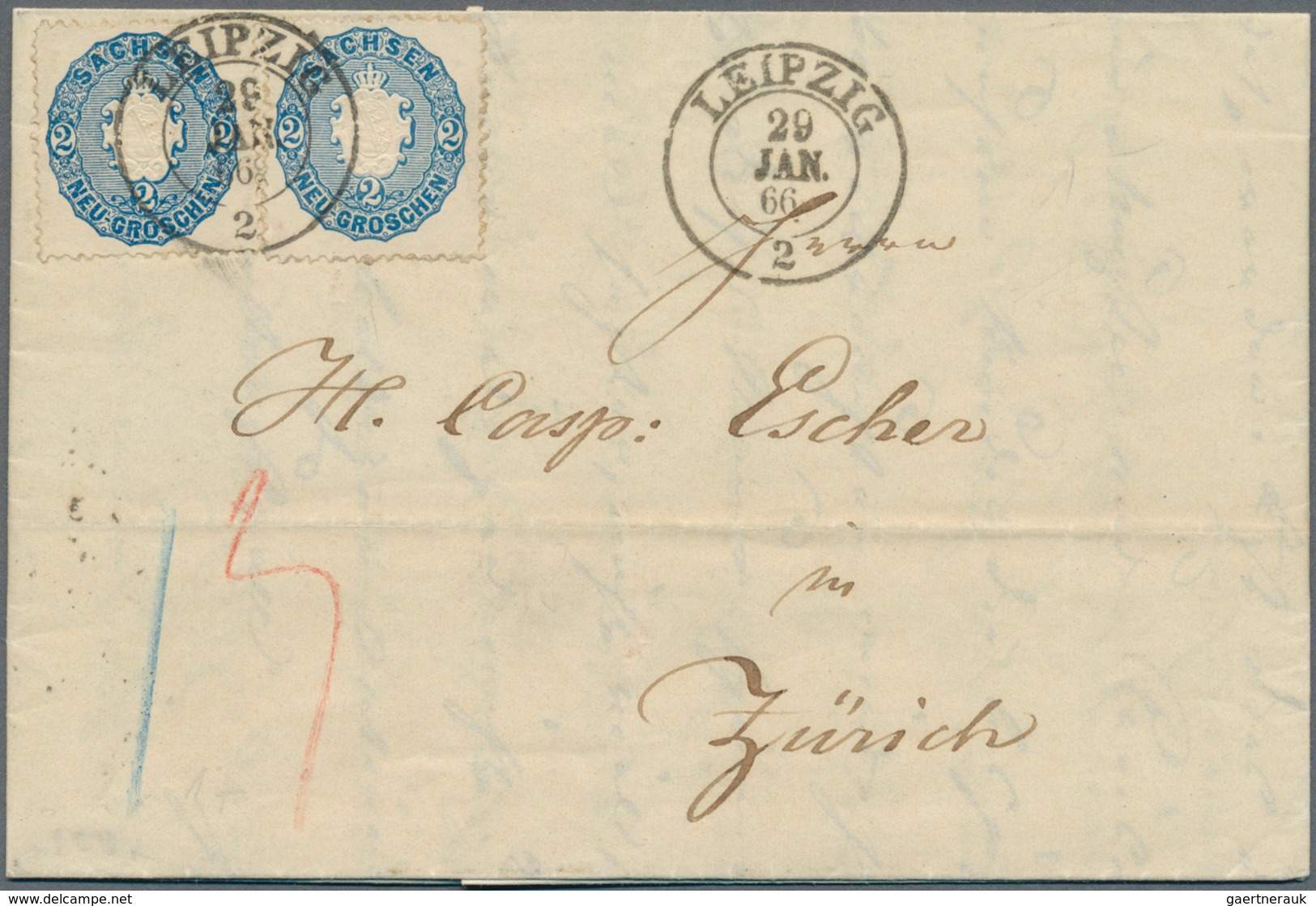 Sachsen - Marken Und Briefe: 1863, Zweimal Wappen 2 Ngr. Blau Auf Frischem Luxus-Faltbrief Mit K2 "L - Saxe