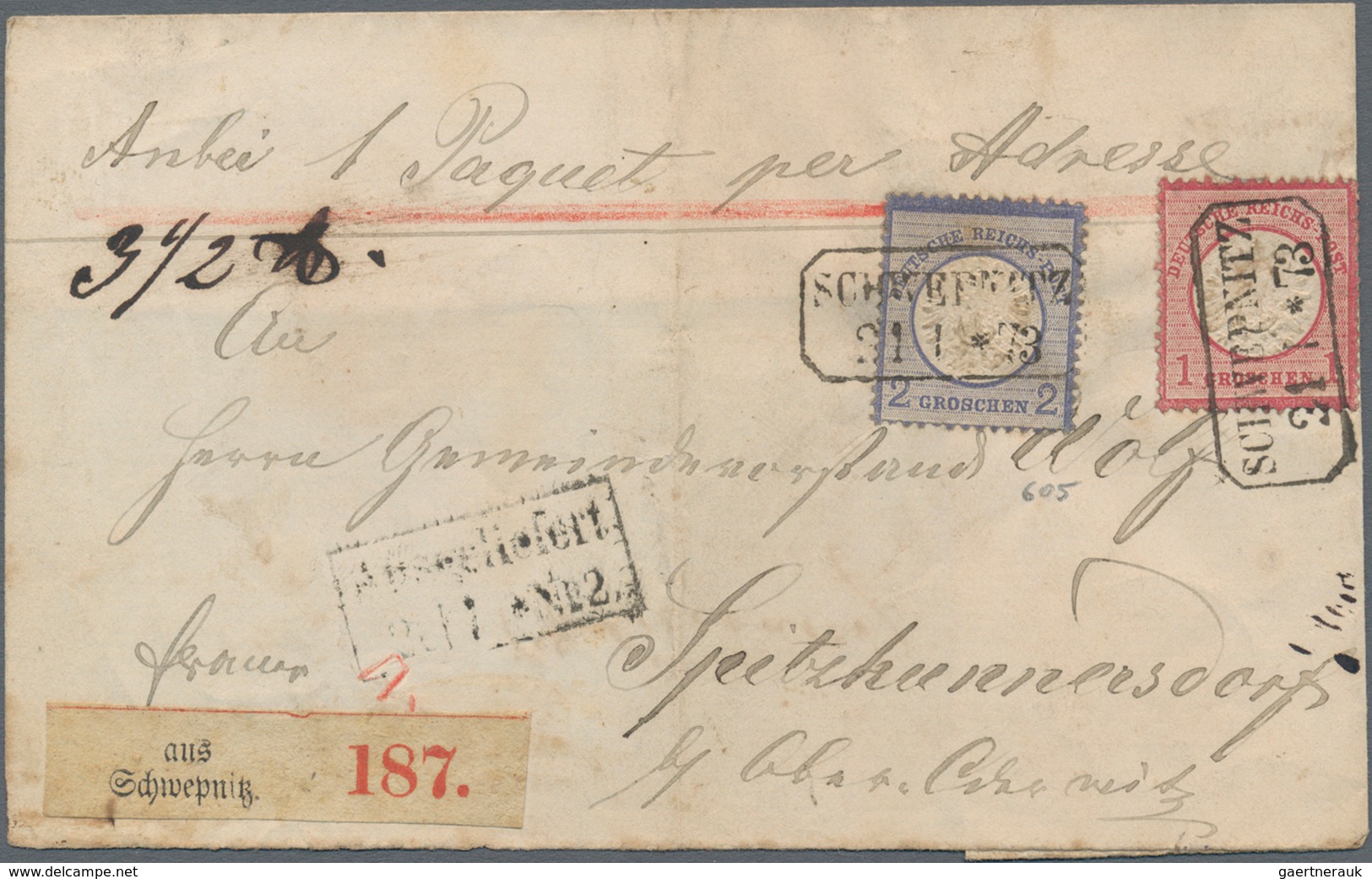 Sachsen - Nachverwendete Stempel: 1872 Seltener Sachsen-Briefsammlungs-Ra2 "SCHWEPNITZ 21 1" Auf Pak - Sachsen