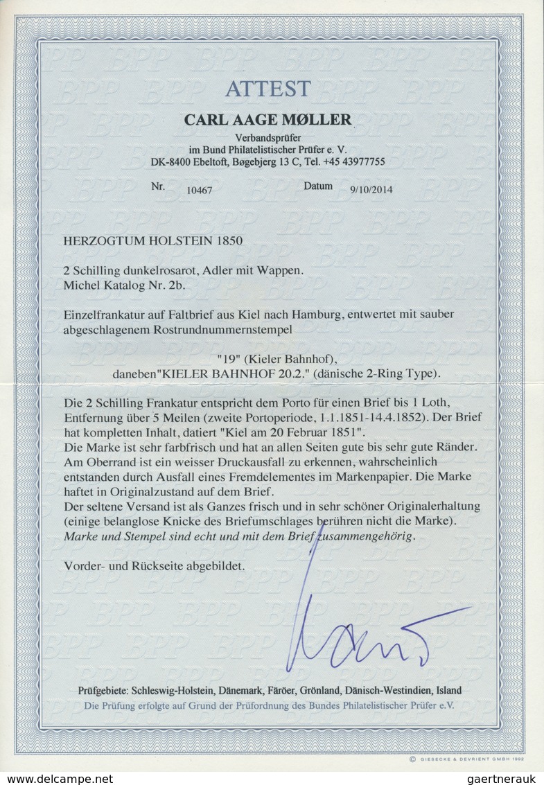 Schleswig-Holstein - Marken Und Briefe: 1850, 2 Schilling Dunkelrosarot Adler Mit Wappen, Sehr Farbf - Andere & Zonder Classificatie