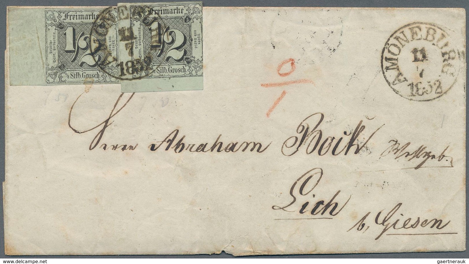 Thurn & Taxis - Marken Und Briefe: 1852, 1/2 Sgr. Schwarz Auf Graugrün, Zwei Einzelstücke (Randstück - Other & Unclassified