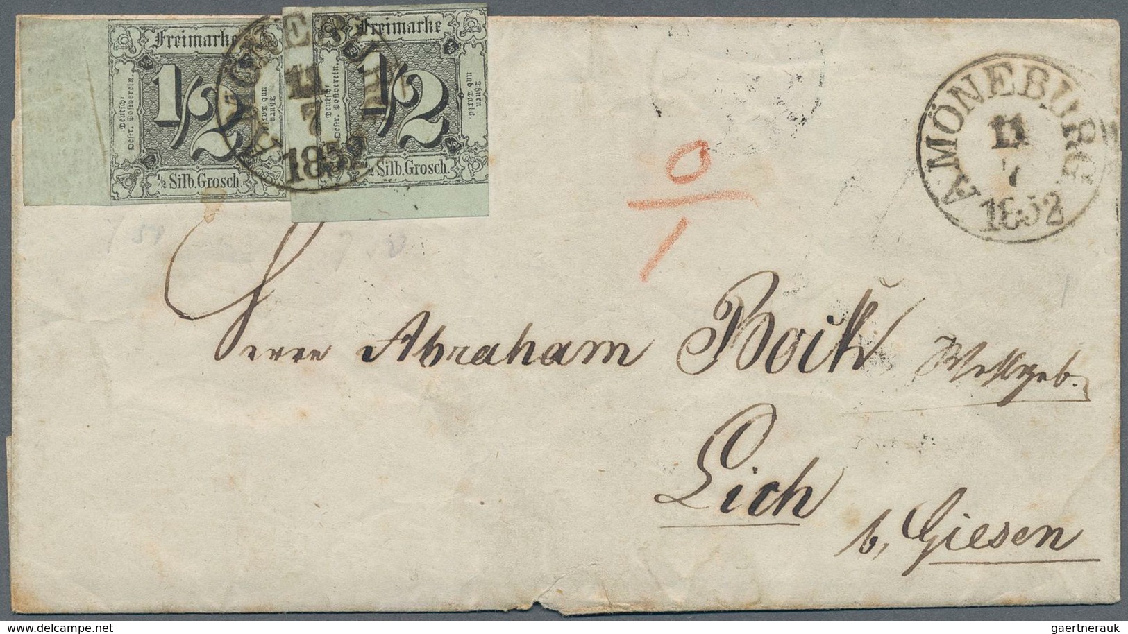 Thurn & Taxis - Marken Und Briefe: 1852, 1/2 Sgr. Schwarz Auf Graugrün, Zwei Einzelstücke (Randstück - Andere & Zonder Classificatie