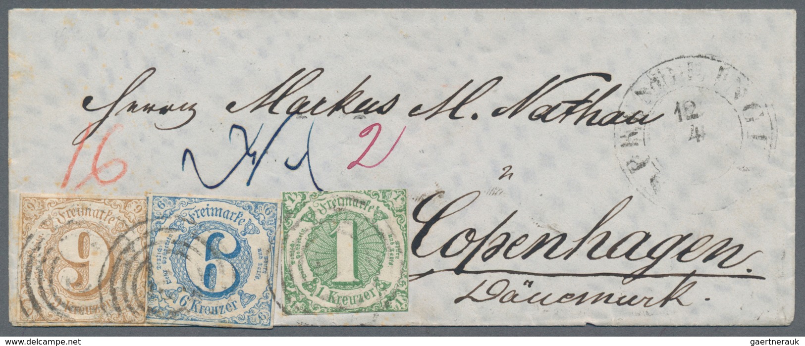 Thurn & Taxis - Marken Und Briefe: 1864, 16 Kreuzer-Frankatur - Bestehend Aus 1 Kr. Grün, 6 Kr. Blau - Andere & Zonder Classificatie