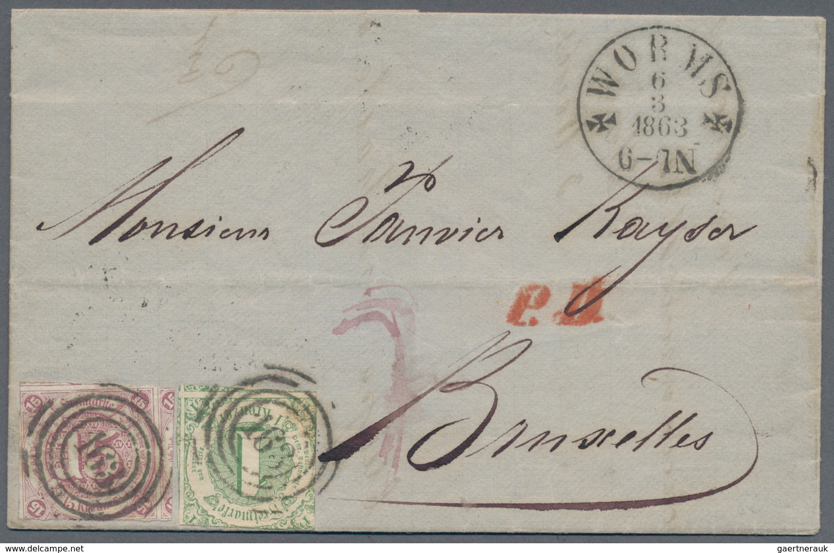 Thurn & Taxis - Marken Und Briefe: 1863, 16 Kreuzer Frankatur - Bestehend Aus 15 Kr. Und 1 Kr., Taxe - Andere & Zonder Classificatie