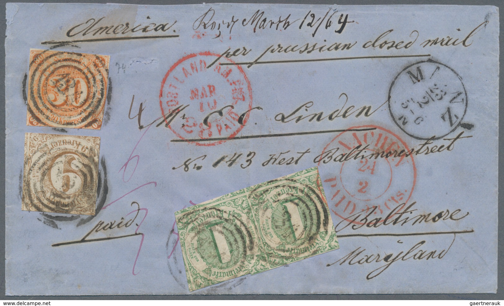 Thurn & Taxis - Marken Und Briefe: 1859 - 1862 (Markenausgaben), 41-Kreuzer-Frankatur Nach Nordameri - Andere & Zonder Classificatie