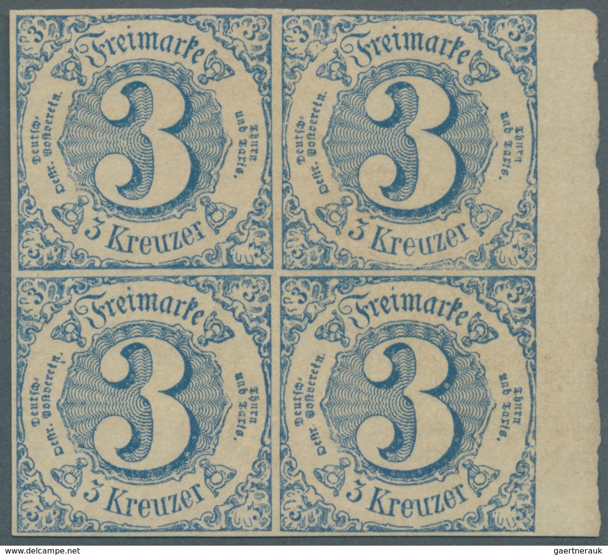 Thurn & Taxis - Marken Und Briefe: 1859/60: 3Kr Blau Auf Weiß Im Viererblock, Geschnitten, Als Probe - Sonstige & Ohne Zuordnung