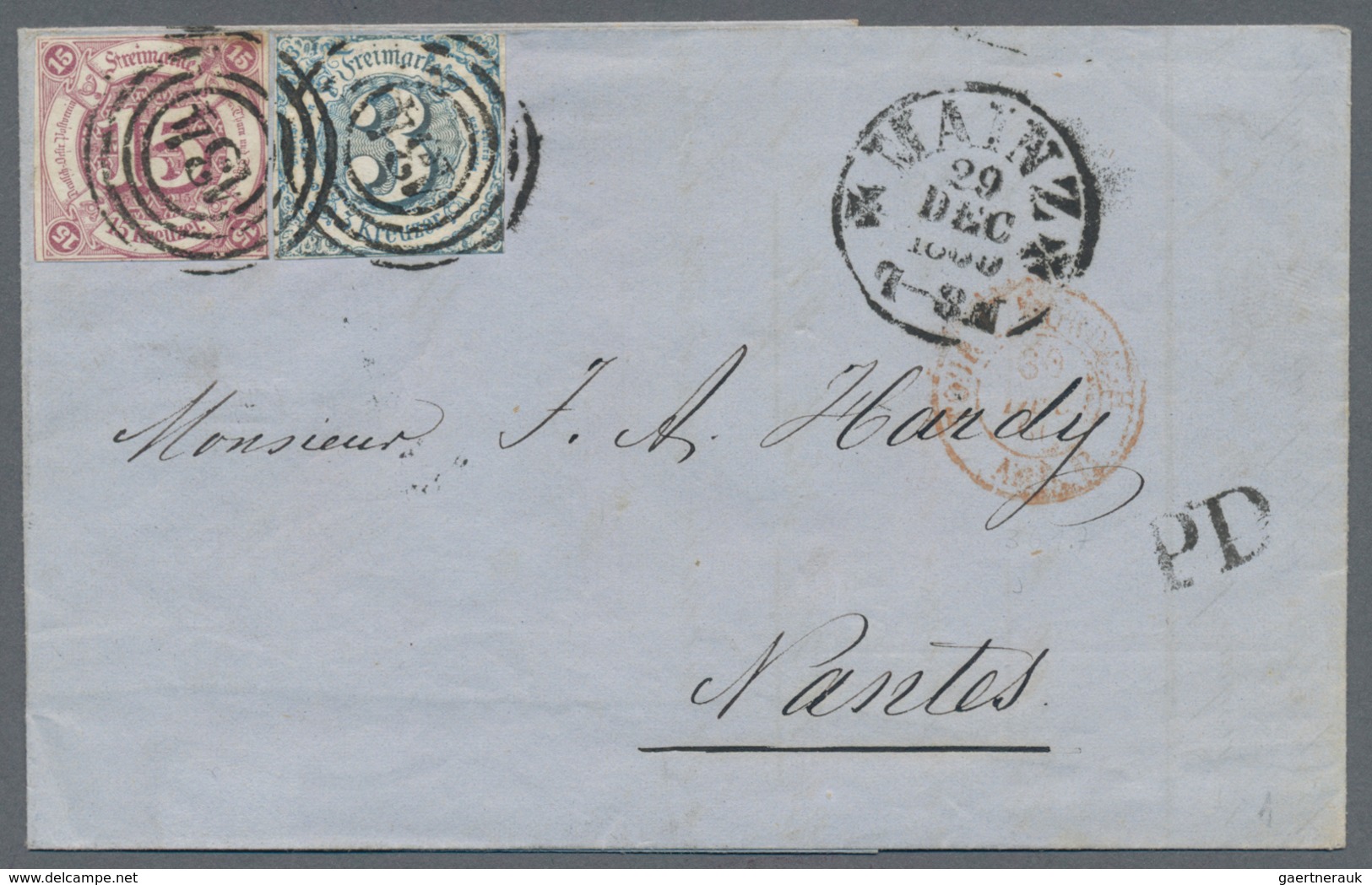 Thurn & Taxis - Marken Und Briefe: 1860, 18 Kreuzer-Frankatur, Bestehend Aus 15 Kr. Lila Und 3 Kr. B - Autres & Non Classés