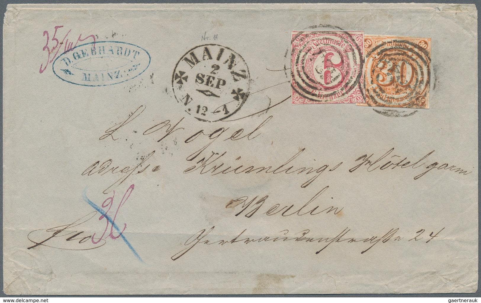 Thurn & Taxis - Marken Und Briefe: 1859/60 (Markenausgaben), 30 Kr. Orange Und 6 Kr. Rosa Auf Brief - Autres & Non Classés