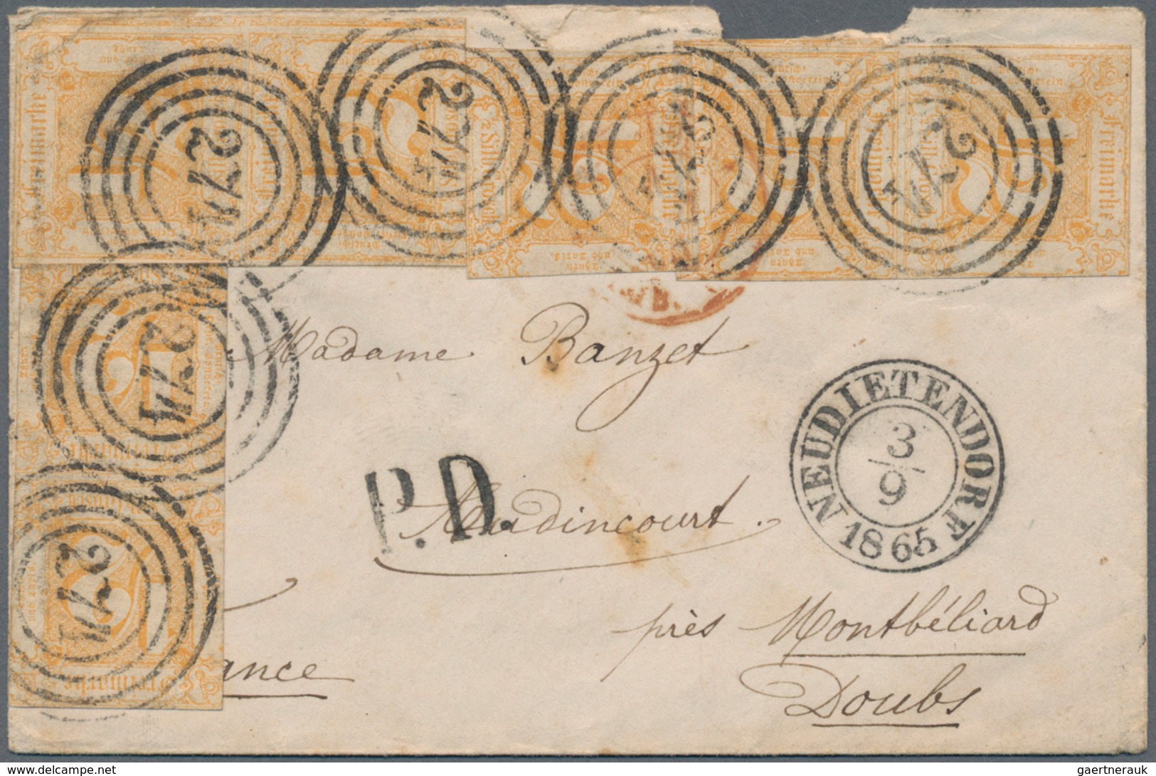 Thurn & Taxis - Marken Und Briefe: 1862, 1/2 Sgr. Orange Auf Weiß, Geschnitten. Drei Senkrechte Paar - Other & Unclassified