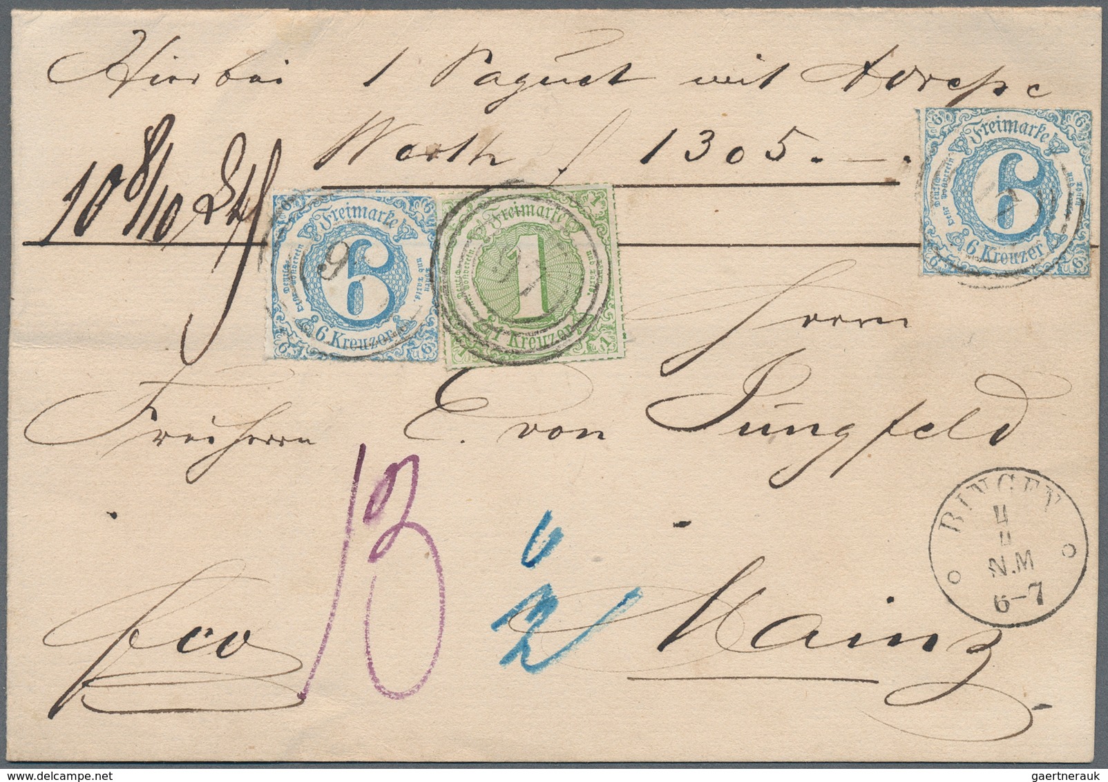 Thurn & Taxis - Marken Und Briefe: 1866, 6 Kr. Blau, Farblos Durchstochen, Zwei Exemplare, Und 1 Kr. - Autres & Non Classés