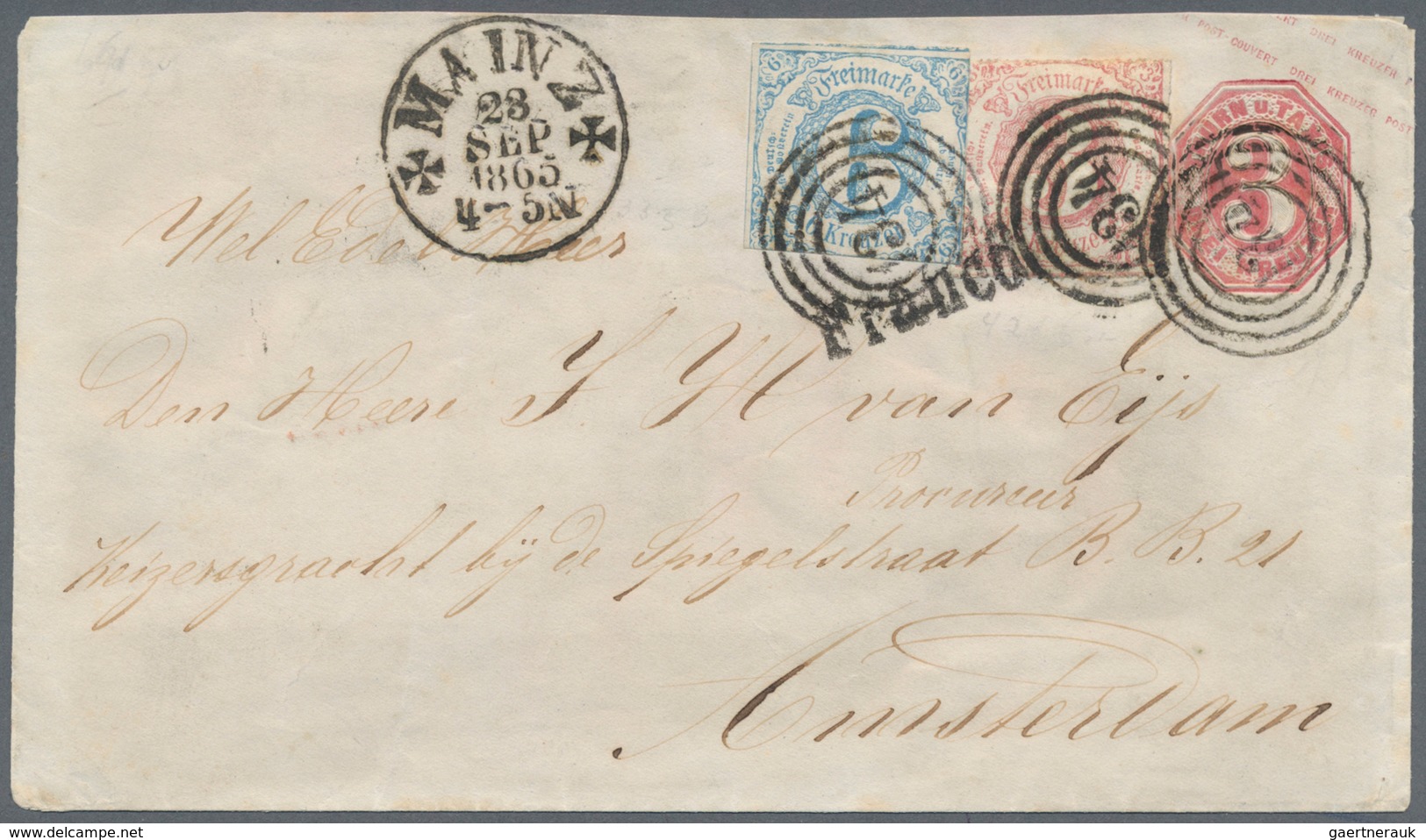 Thurn & Taxis - Ganzsachen: 1865, 12 Kreuzer-Frankatur, Bestehend Aus Ganzsachen-Umschlag 3 Kr. Rosa - Otros & Sin Clasificación