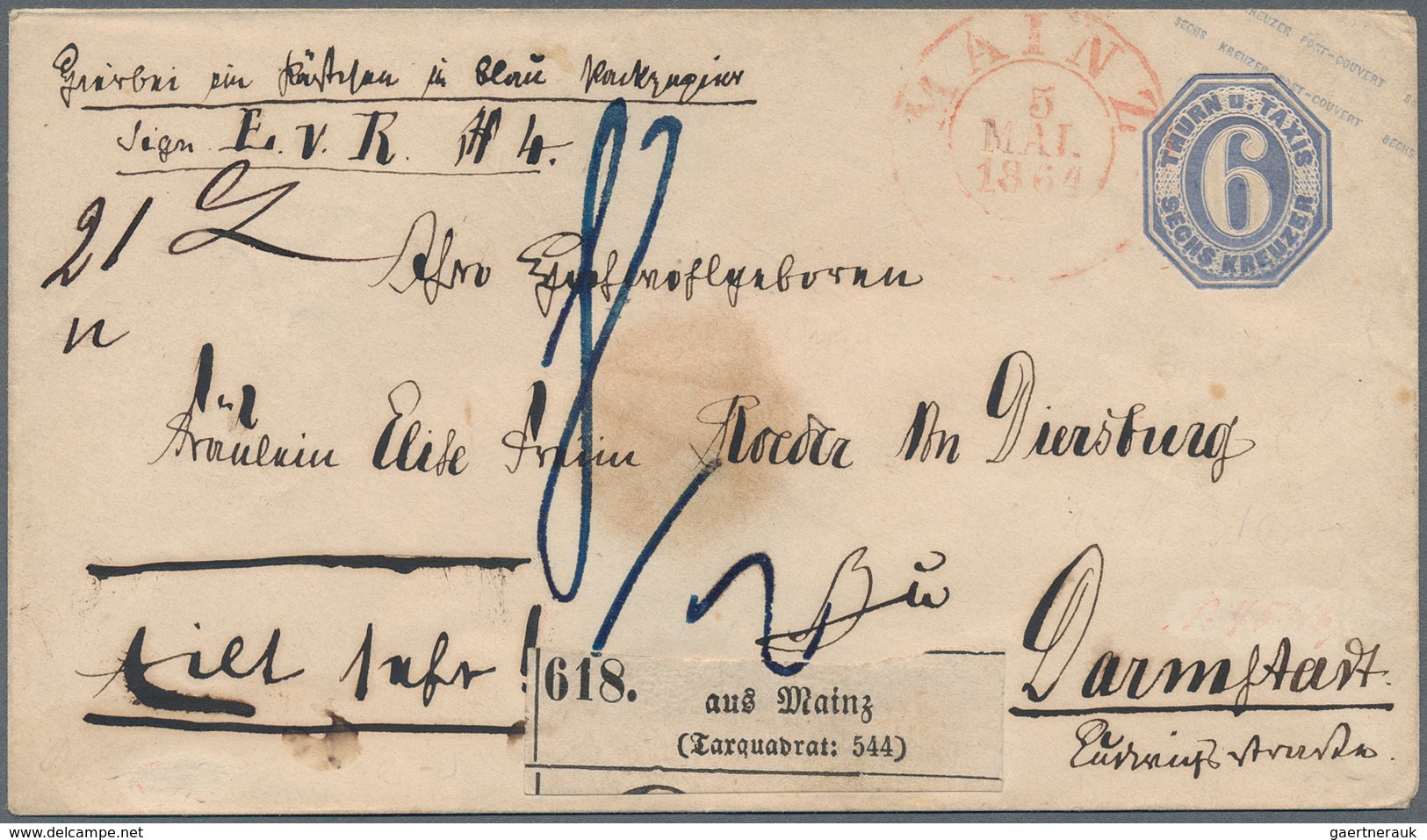 Thurn & Taxis - Ganzsachen: 1864, 6 Kr. Ultramarin, Kleinformat, Als Fahrpost-Begleitbrief Verwendet - Autres & Non Classés