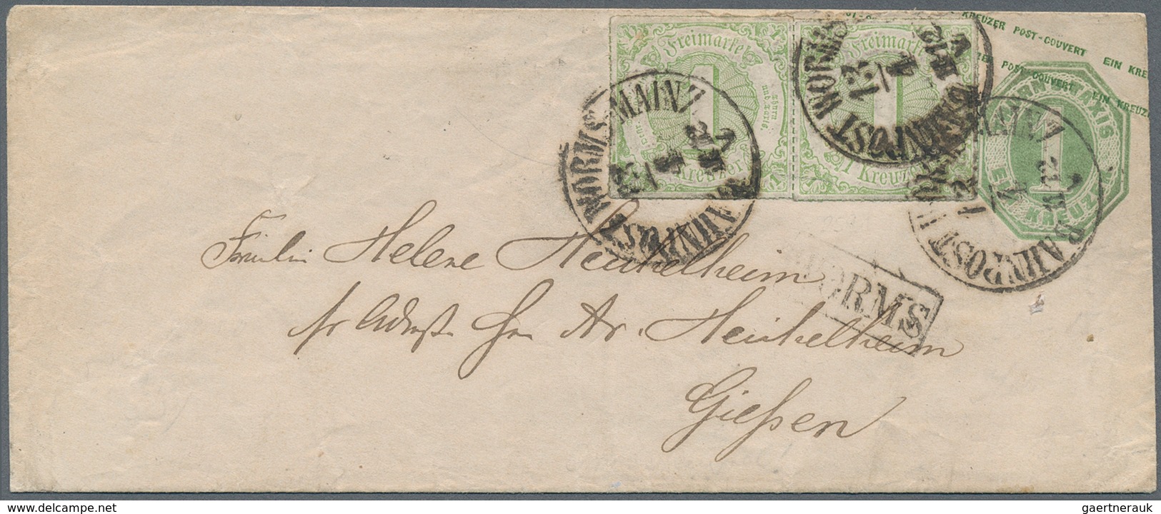 Thurn & Taxis - Ganzsachen: 1865, 1 Kr. Hellgrün, Format C, Zufrankiert Mit 1 Kr. Gelblichgrün Waage - Other & Unclassified