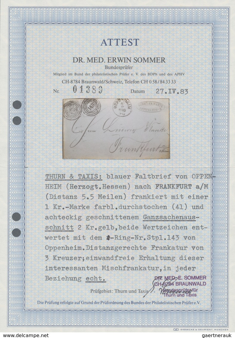Thurn & Taxis - Ganzsachenausschnitte: 1862, 2 Kr. Gelb, Achteckig Geschnitten, Zusammen Mit 1 Kr. G - Autres & Non Classés