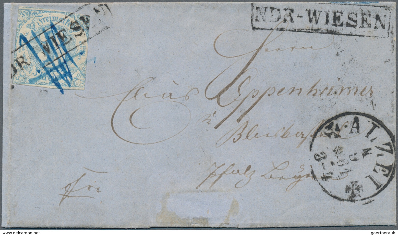 Thurn & Taxis - Landpoststempel: 1860 (Markenausgabe), NDR-WIESEN, Ra 1 Schwarz Auf 3 Kr. Hellblau, - Autres & Non Classés