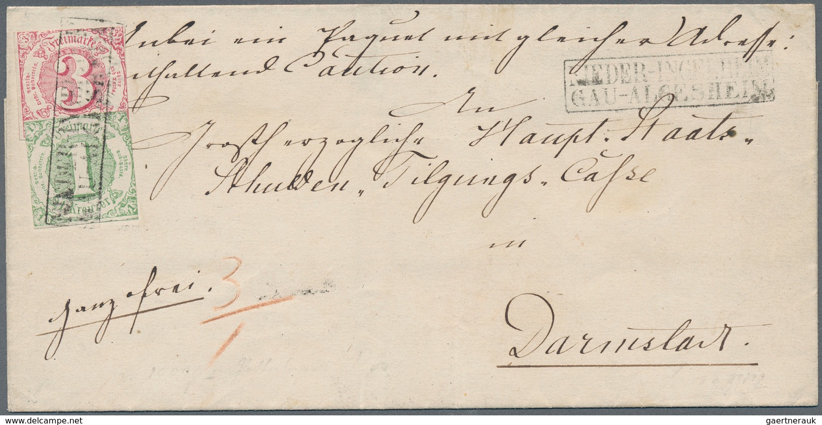 Thurn & Taxis - Postablagestempel: GAU-ALGERSHEIM-NIEDER-INGELHEIM, Ra 2 Schwarz, 1 Kr. Grün Und 3 K - Autres & Non Classés