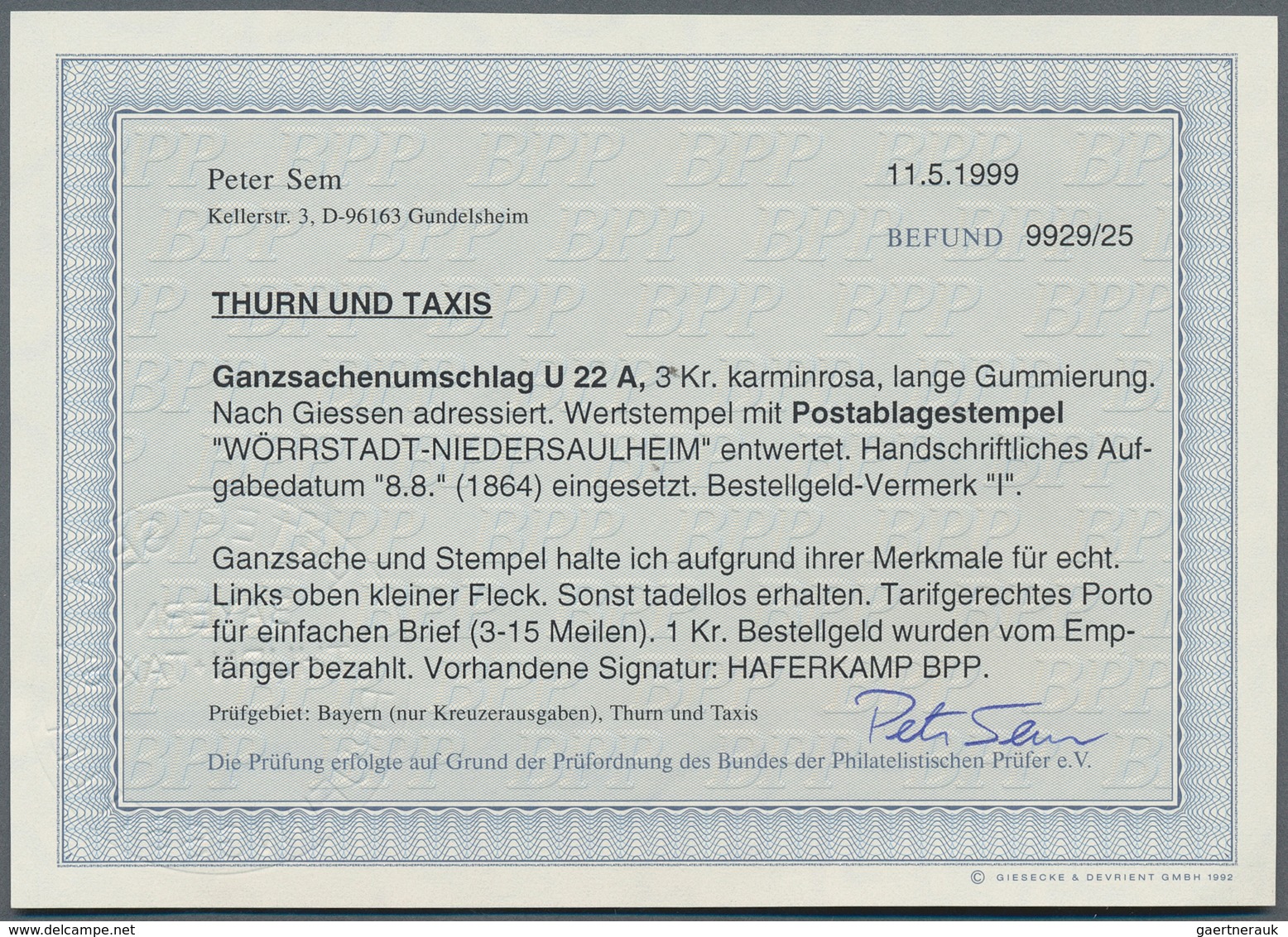 Thurn & Taxis - Postablagestempel: NIEDER-SAULHEIM-WÖRRSTADT, Ra 2 Schwarz, Exakt Zentriert Auf Ganz - Autres & Non Classés