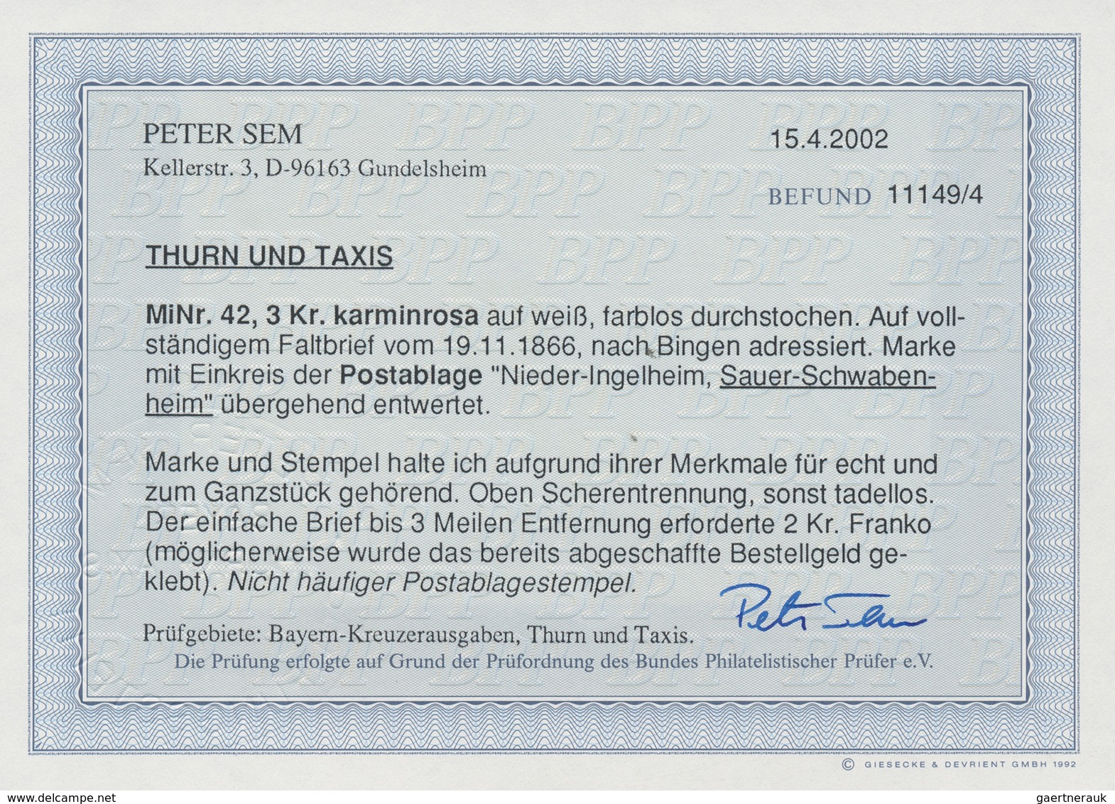 Thurn & Taxis - Postablagestempel: SAUER - SCHWABENHEIM - NIEDER - INGELHEIM, Ideal Zentriert Bzw. G - Other & Unclassified