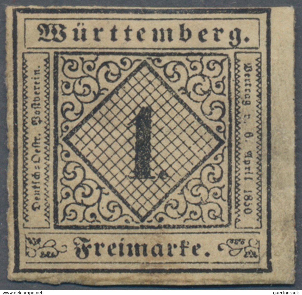 Württemberg - Marken Und Briefe: 1851, Ziffern 1 Kr. Schwarz Auf Gelbweiß In Type II Ungebraucht Mit - Other & Unclassified