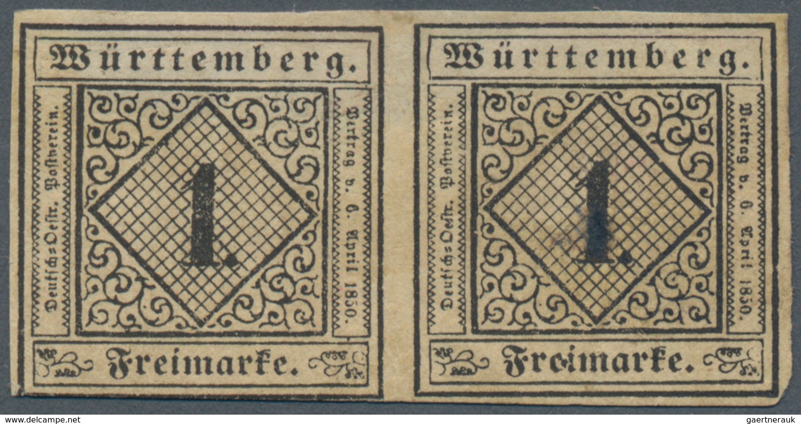 Württemberg - Marken Und Briefe: 1851, Ziffern 1 Kr. Schwarz Auf Gelbweiß In Type III Als WAAGRECHTE - Other & Unclassified