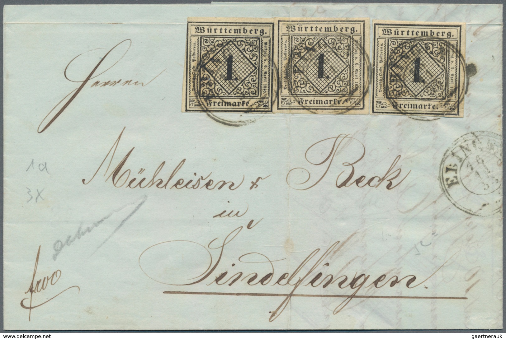 Württemberg - Marken Und Briefe: 1851, 3 X 1 Kr Schwarz Auf Hellsämisch, Meist Voll- Bis Breitrandig - Other & Unclassified