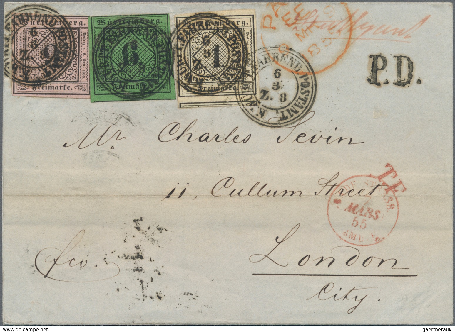 Württemberg - Marken Und Briefe: 1851, 1 Kr Schwarz A. Hellsämisch, 6 Kr Schwarz A. Grün Und 9 Kr Sc - Other & Unclassified