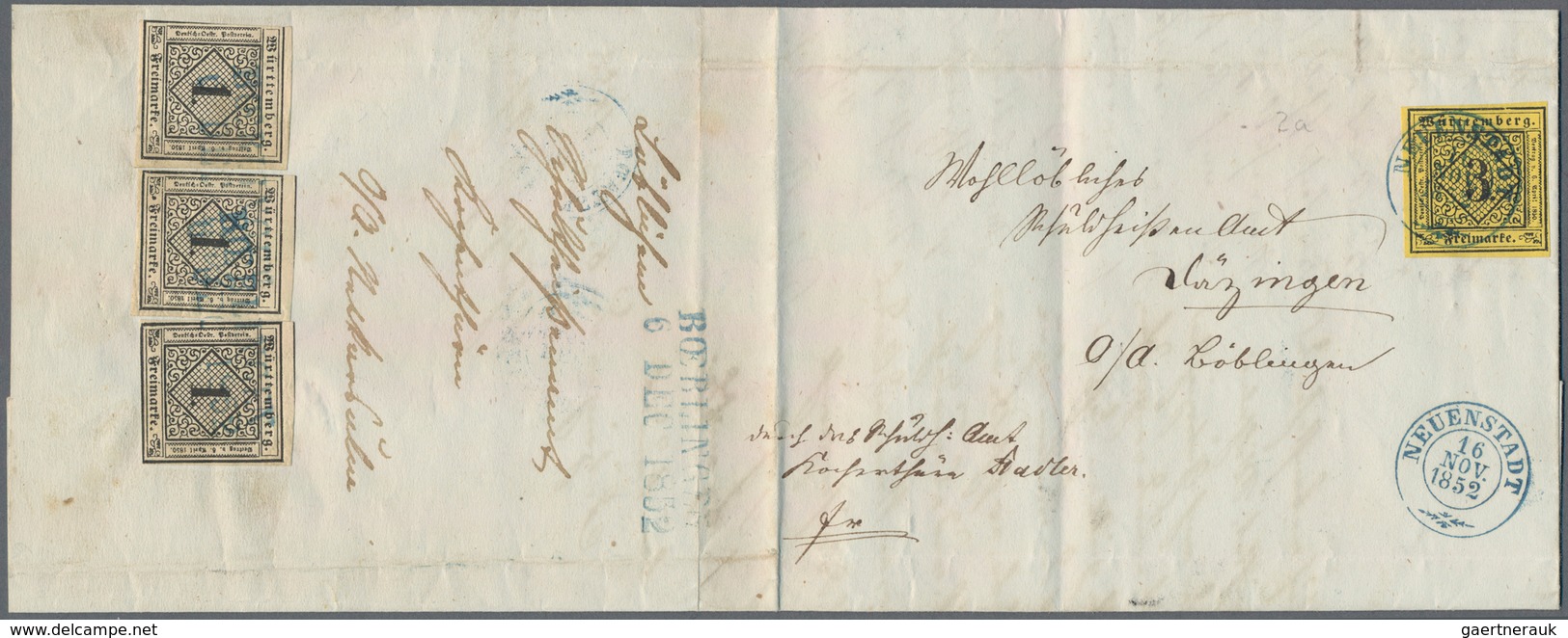 Württemberg - Marken Und Briefe: 1851, 3 Kr Schwarz A. Gelb, Allseits Gerandet, Mit Glasklarem Blaue - Sonstige & Ohne Zuordnung