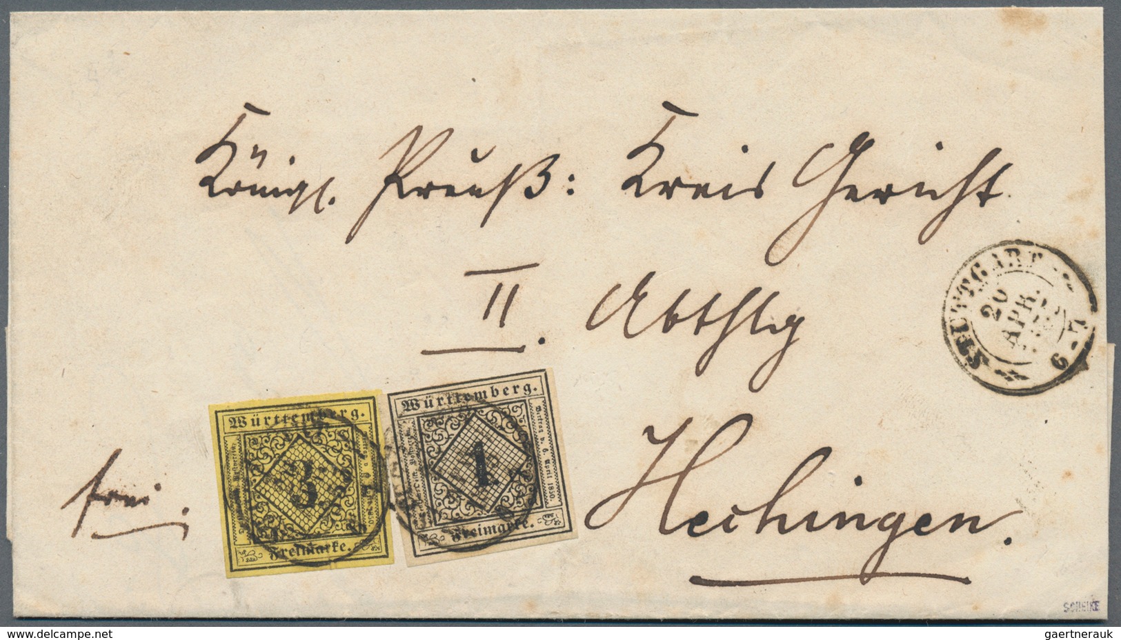 Württemberg - Marken Und Briefe: 1851, Ziffern 1 Kr. Schwarz Auf Sämisch Und 3 Kr. Schwarz Auf Gelb, - Sonstige & Ohne Zuordnung