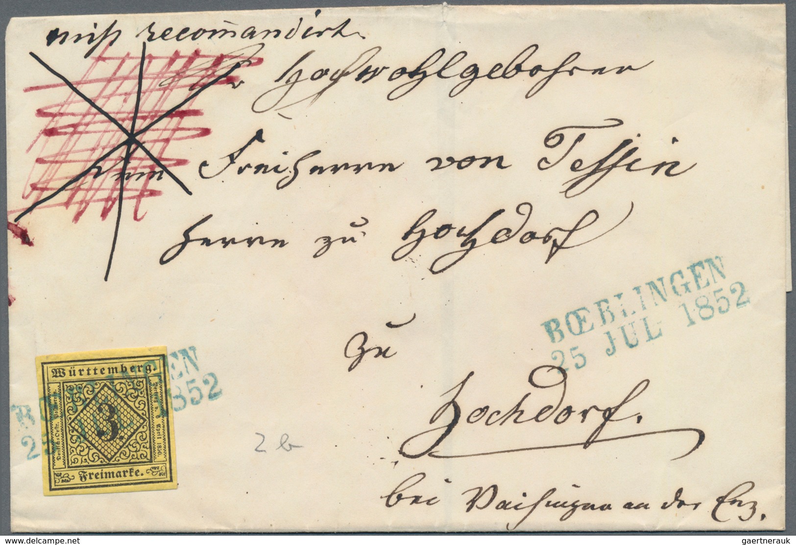 Württemberg - Marken Und Briefe: 1851, 3 Kr Schwarz Auf Gelb (evtl. MiNr.2b, Schwefelgelb?), Type V, - Other & Unclassified