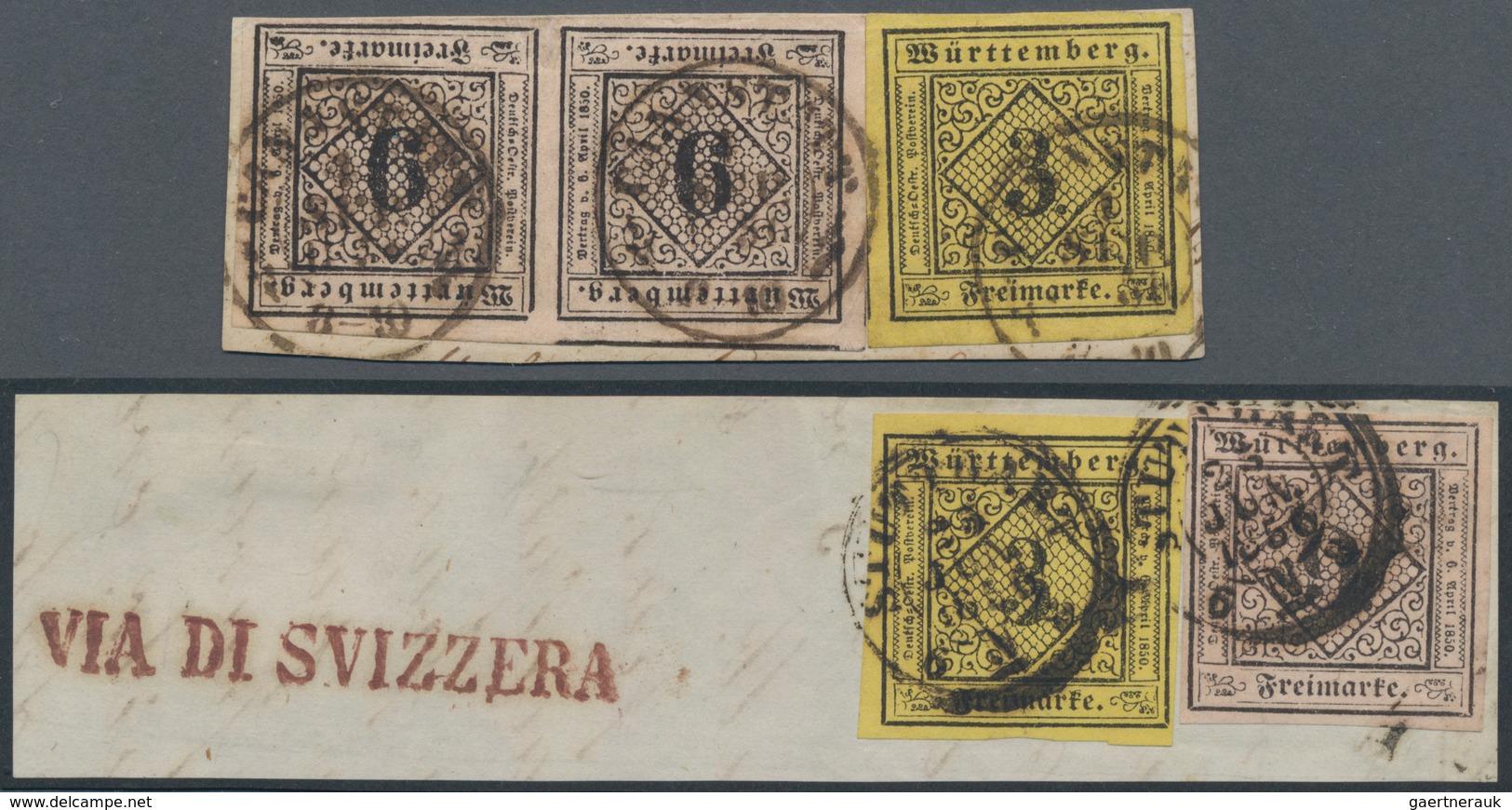 Württemberg - Marken Und Briefe: 1851, 3 Kr Schwarz Auf Gelb Und Waagerechtes Paar 9 Kr Schwarz Auf - Other & Unclassified