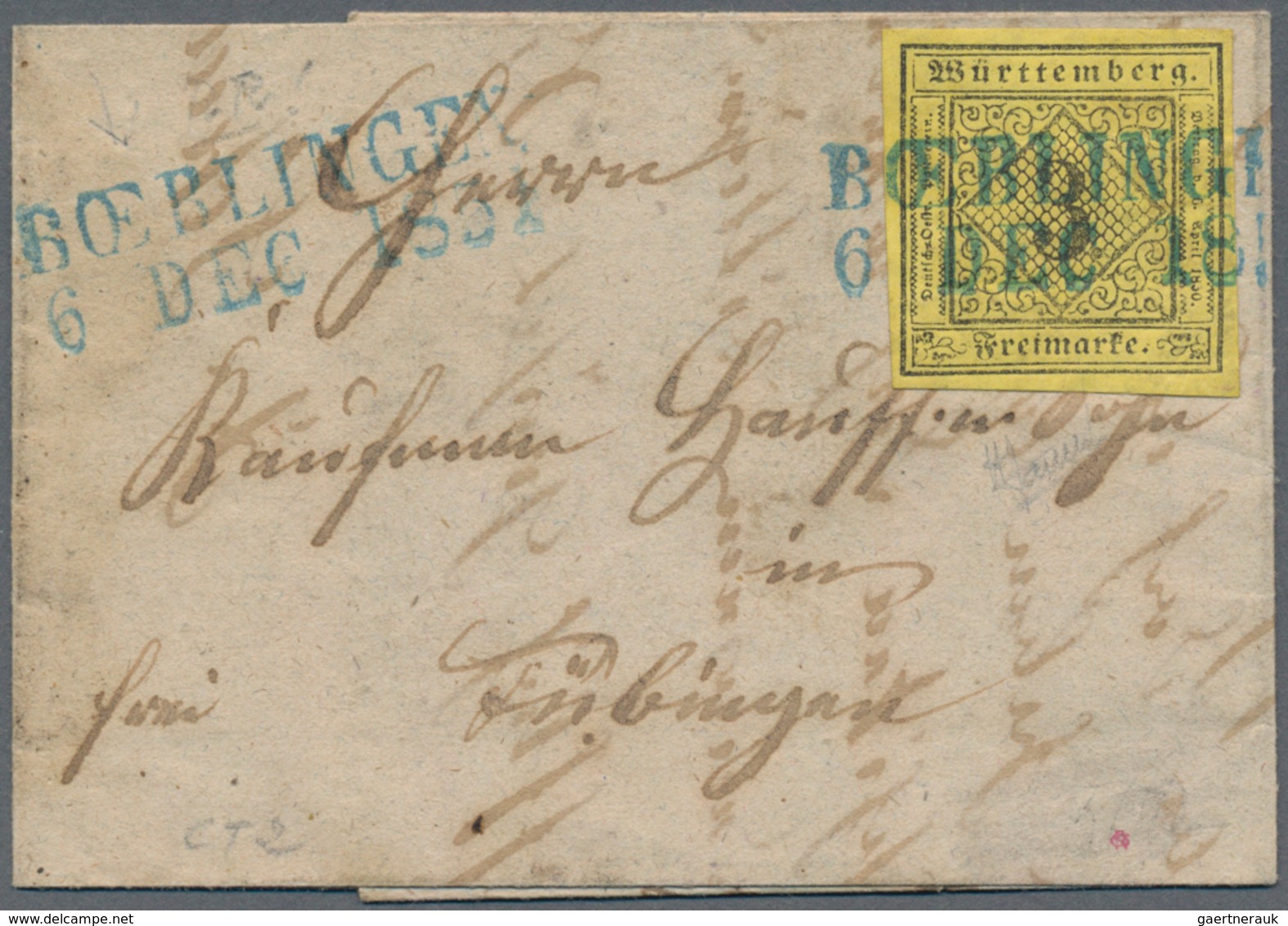 Württemberg - Marken Und Briefe: 1851/1856, Zwei Briefhüllen Mit Einzelfrankatur 3 Kr. Schwarz Auf G - Sonstige & Ohne Zuordnung