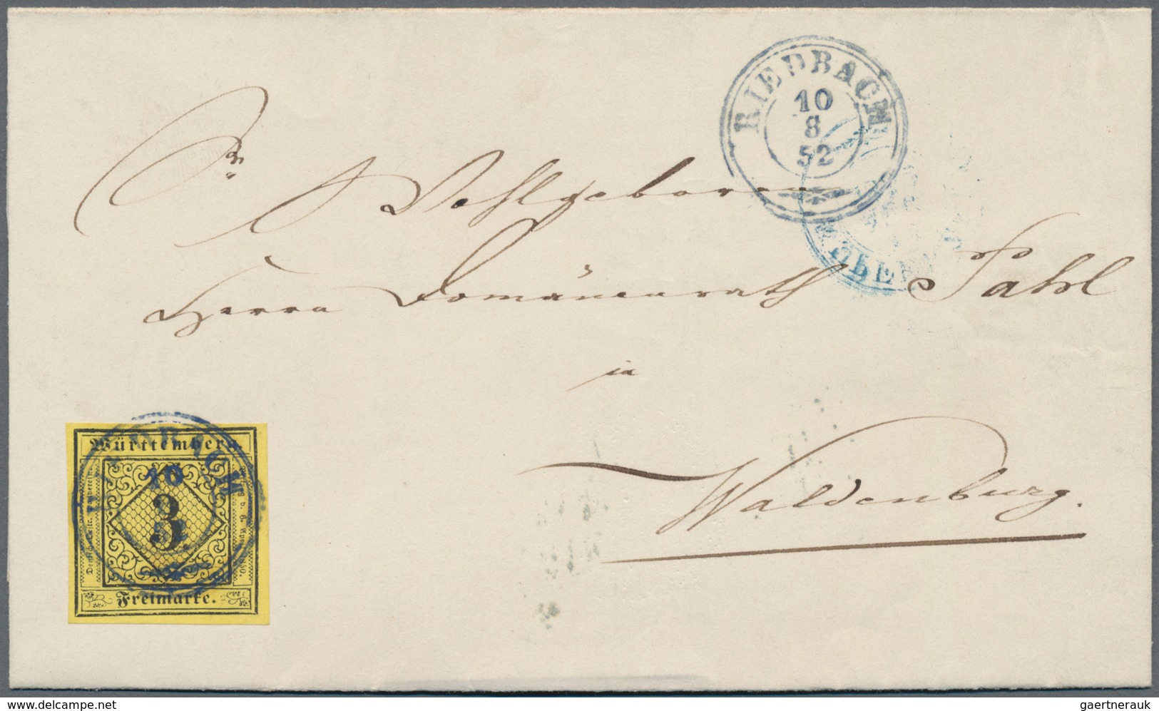 Württemberg - Marken Und Briefe: 1852/1853, Drei Briefe Mit 3 Kr. Schwarz Auf Gelb: Zwei übereinande - Sonstige & Ohne Zuordnung