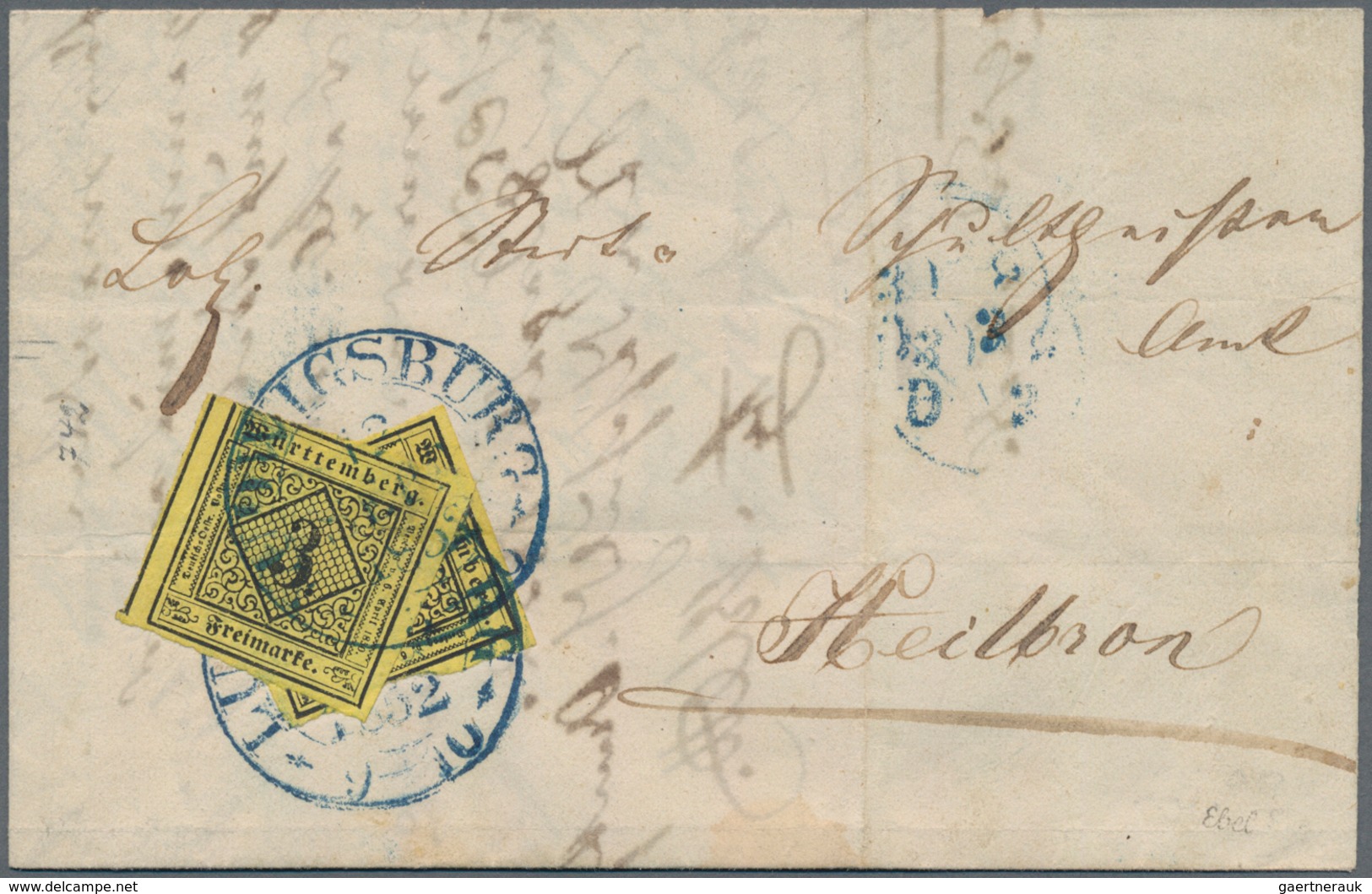 Württemberg - Marken Und Briefe: 1852/1853, Drei Briefe Mit 3 Kr. Schwarz Auf Gelb: Zwei übereinande - Sonstige & Ohne Zuordnung