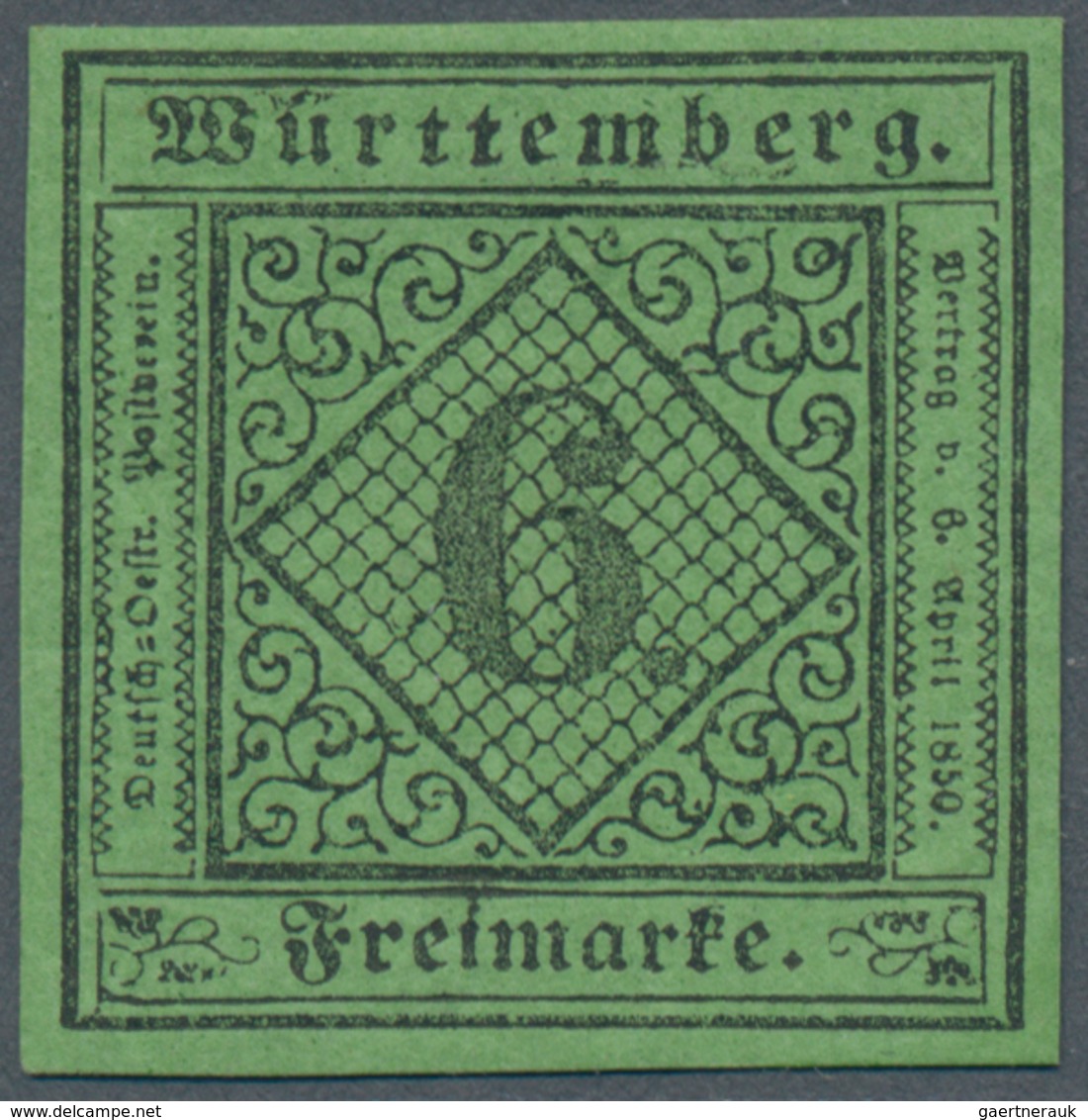 Württemberg - Marken Und Briefe: 1851, Ziffern 6 Kr. Schwarz Auf Gelblichgrün In Type I Ungebraucht - Sonstige & Ohne Zuordnung