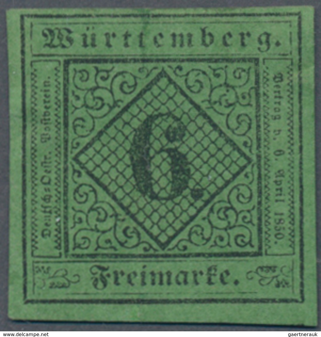 Württemberg - Marken Und Briefe: 1851, Ziffern 6 Kr. Schwarz Auf Blaugrün In Type III Ungebraucht Mi - Andere & Zonder Classificatie
