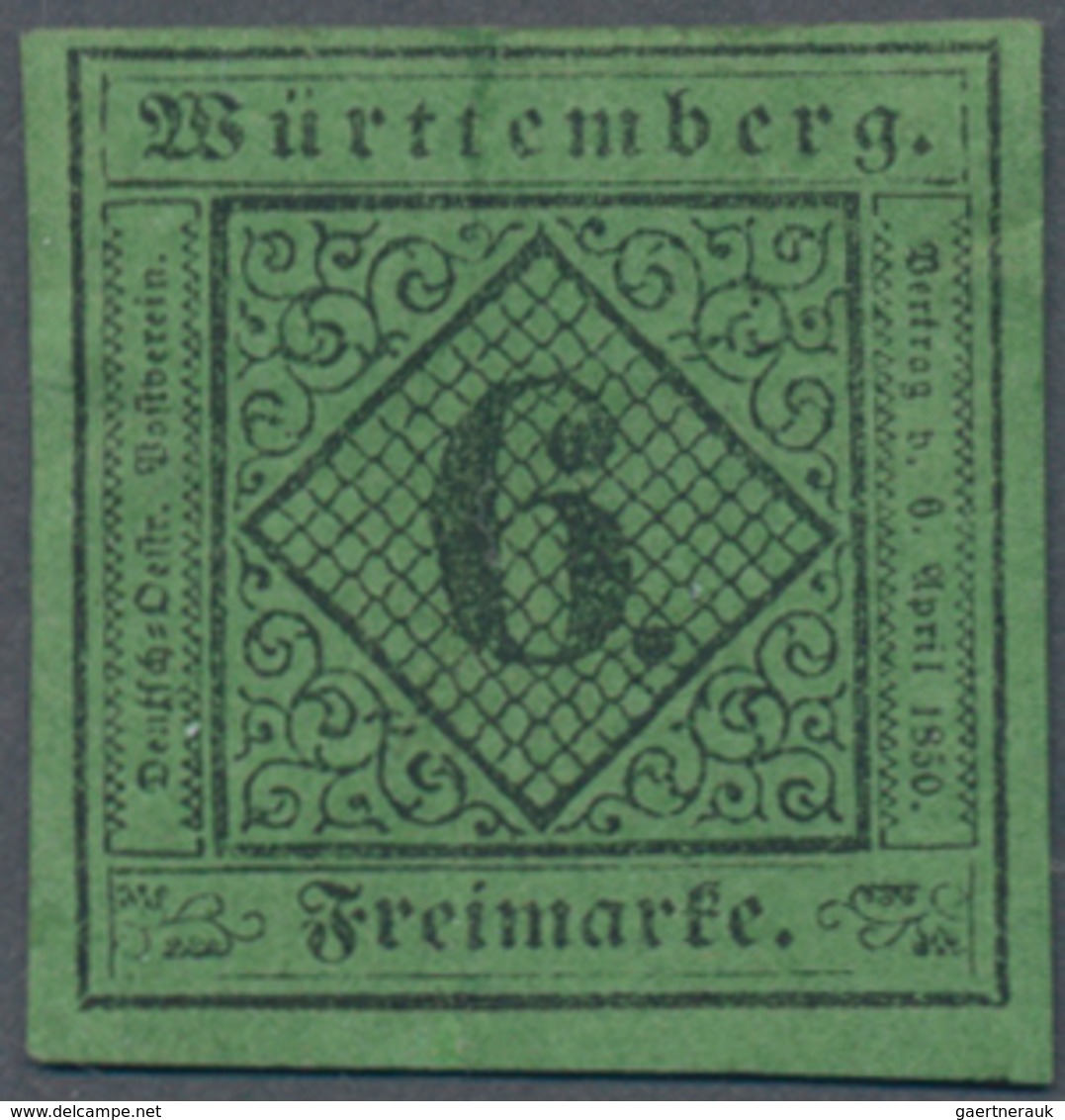 Württemberg - Marken Und Briefe: 1851, Ziffern 6 Kr. Schwarz Auf Blaugrün In Type III Ungebraucht Mi - Other & Unclassified