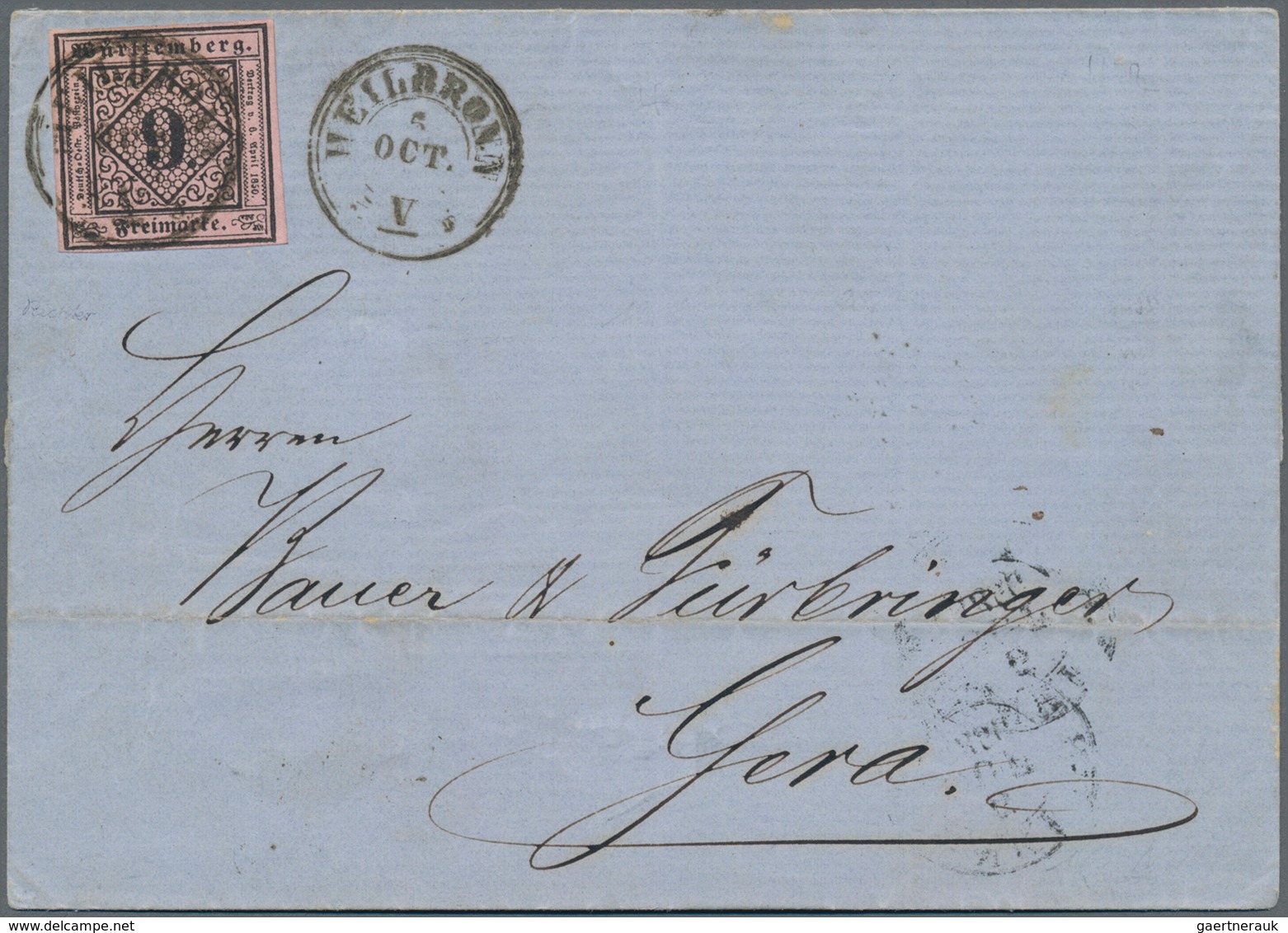 Württemberg - Marken Und Briefe: 1856, 9 Kr. Schwarz Auf Rosa, Farbtiefe, Dunkle Nuance, Allseits Vo - Sonstige & Ohne Zuordnung