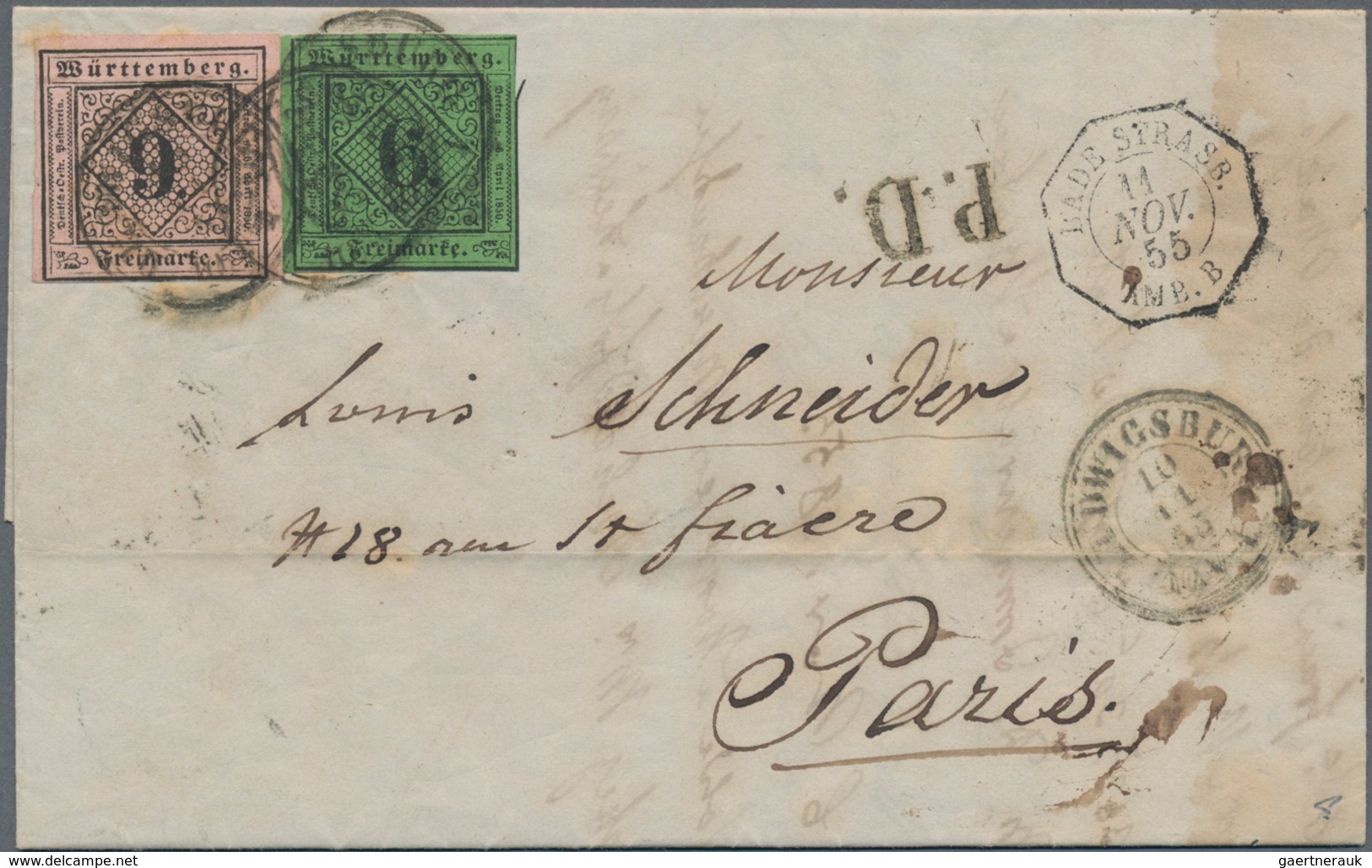 Württemberg - Marken Und Briefe: 1851, Ziffern 9 Kr. In B-Farbe Lebhaftrosa Und 6 Kr. Blaugrün Auf F - Other & Unclassified