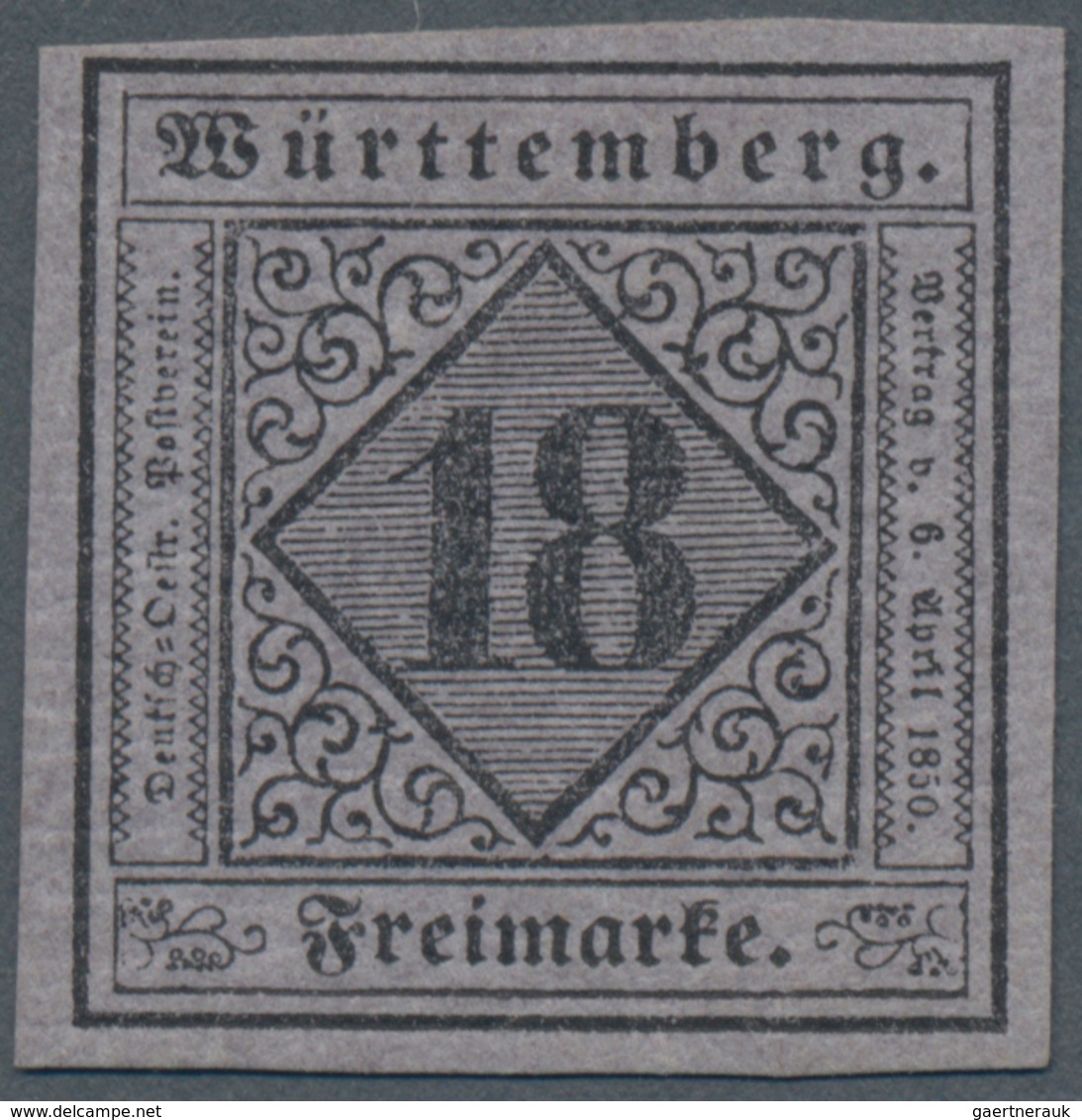 Württemberg - Marken Und Briefe: 1851, Ziffern 18 Kr. Schwarz Auf Mattblauviolett In Type I Ungebrau - Other & Unclassified