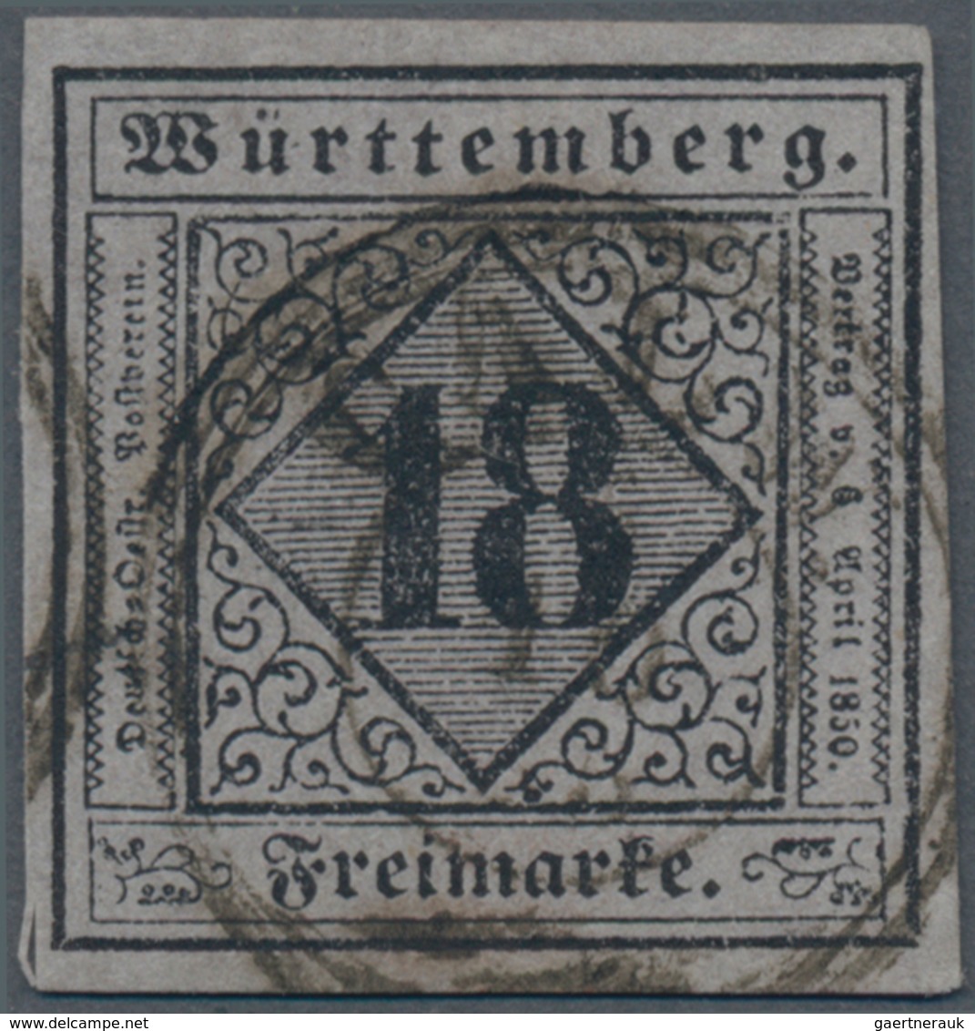 Württemberg - Marken Und Briefe: 1851, Ziffern 18 Kr. Schwarz Auf Grauviolett In Type I Mit Blauem K - Other & Unclassified